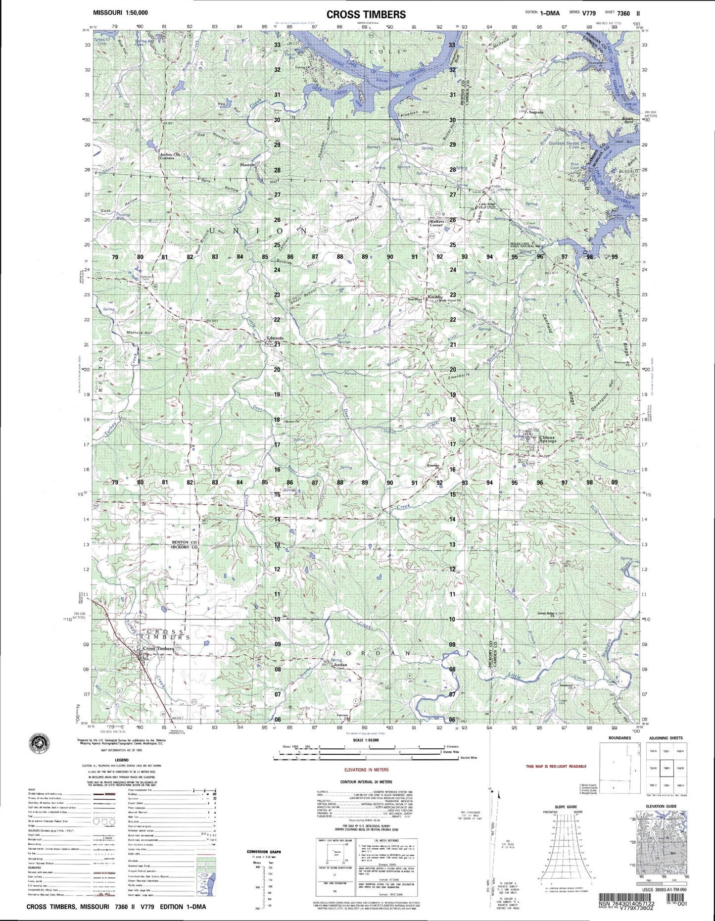 Cross Timbers Missouri Military 1:50,000 Map