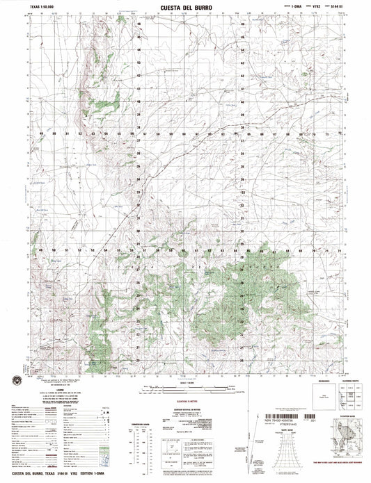 Cuesta Del Burro Texas Military 1:50,000 Map