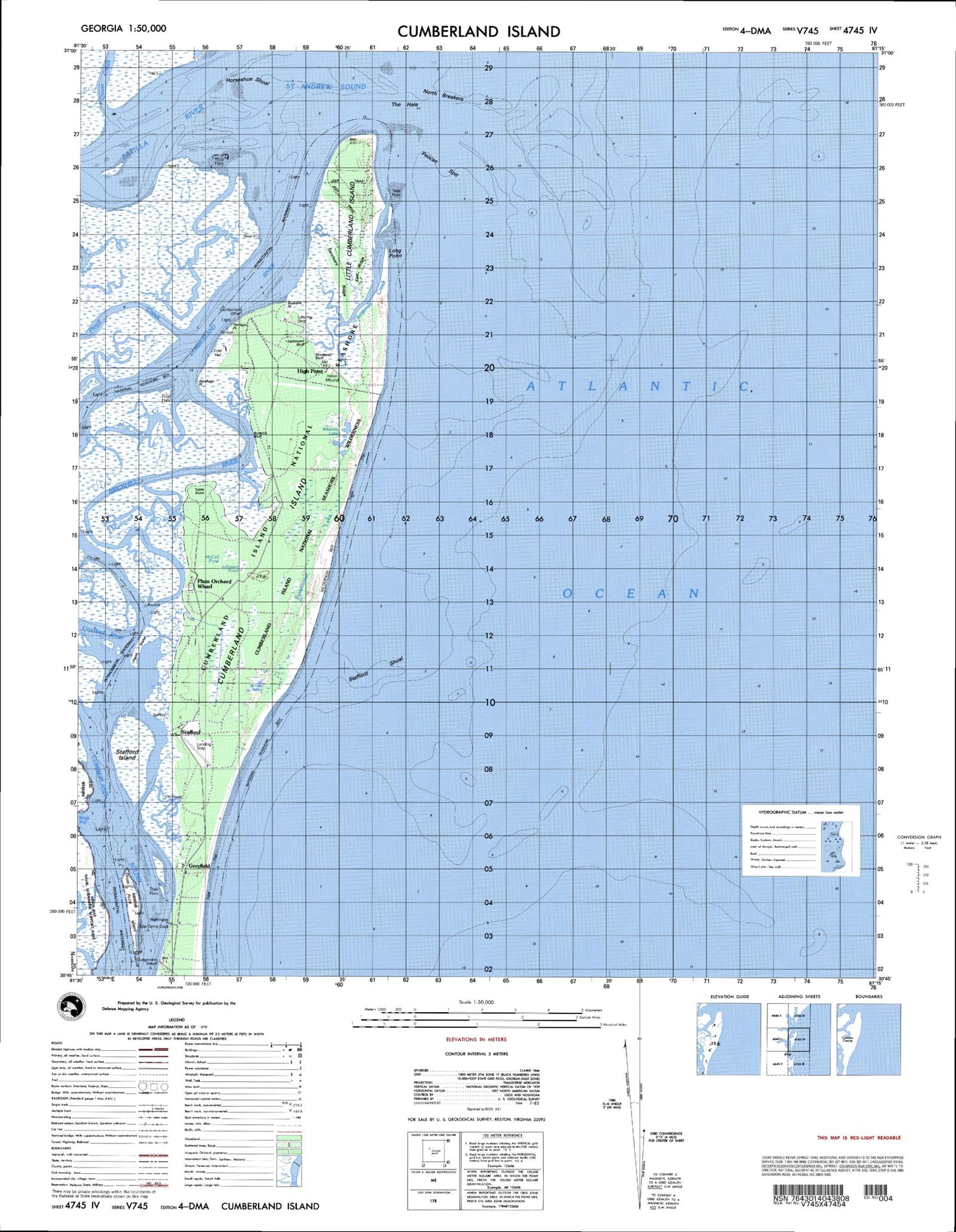 Cumberland Island Georgia Military 1:50,000 Map