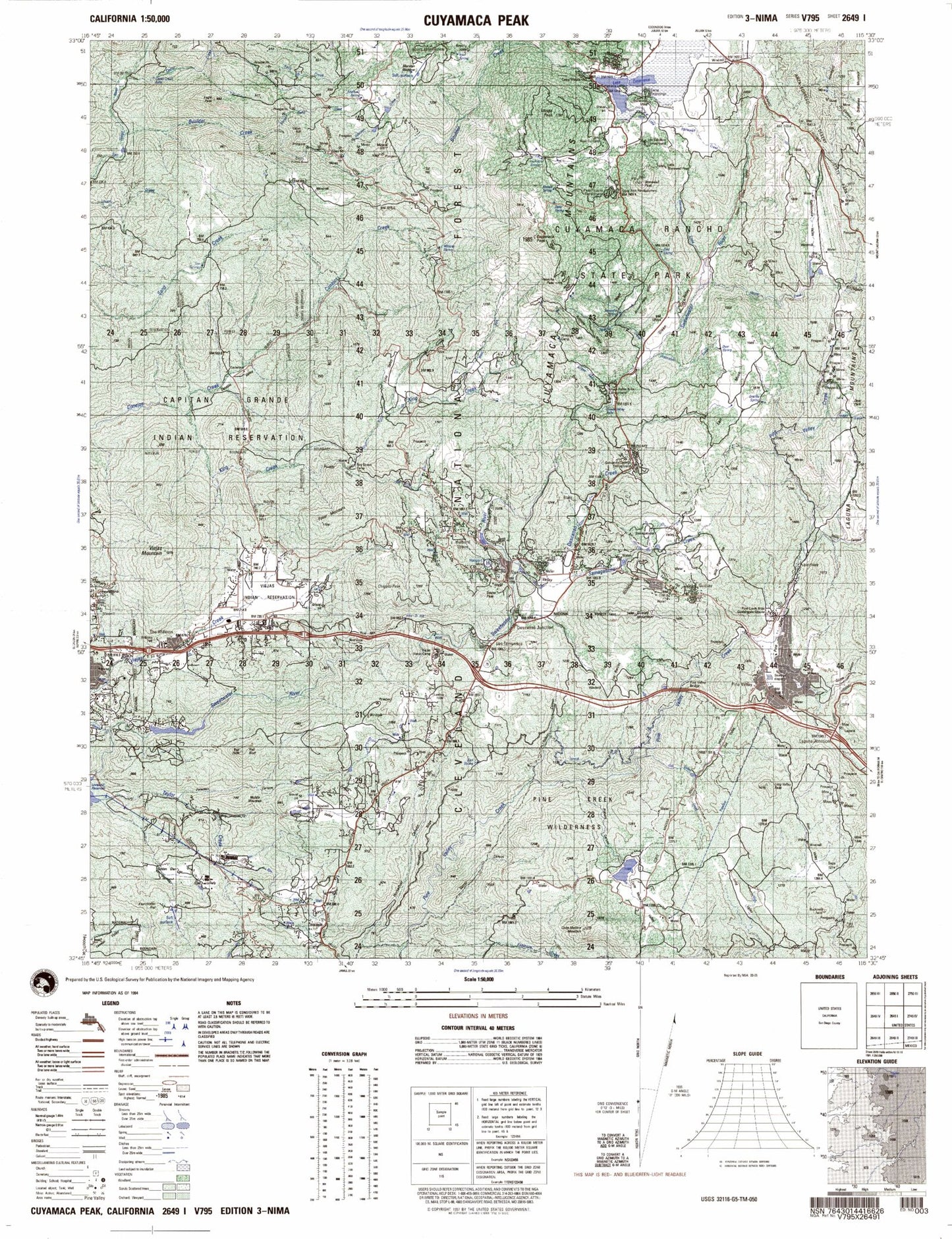 Cuyamaca Peak California Military 1:50,000 Map