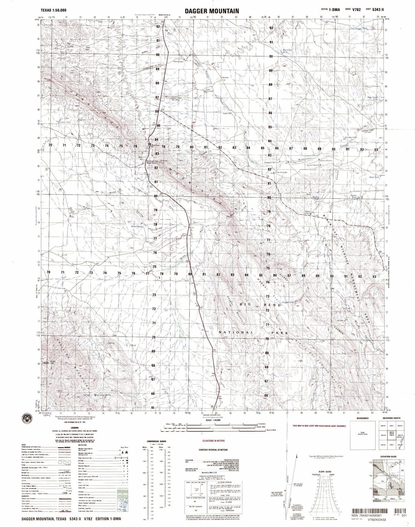 Dagger Mountain Texas Military 1:50,000 Map