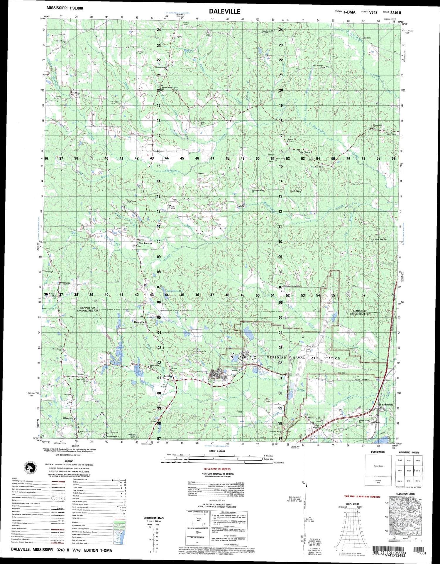 Daleville Mississippi Military 1:50,000 Map