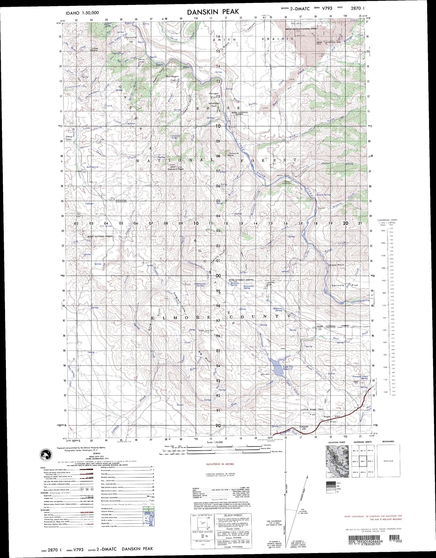 Danskin Peak Idaho Military 1:50,000 Map