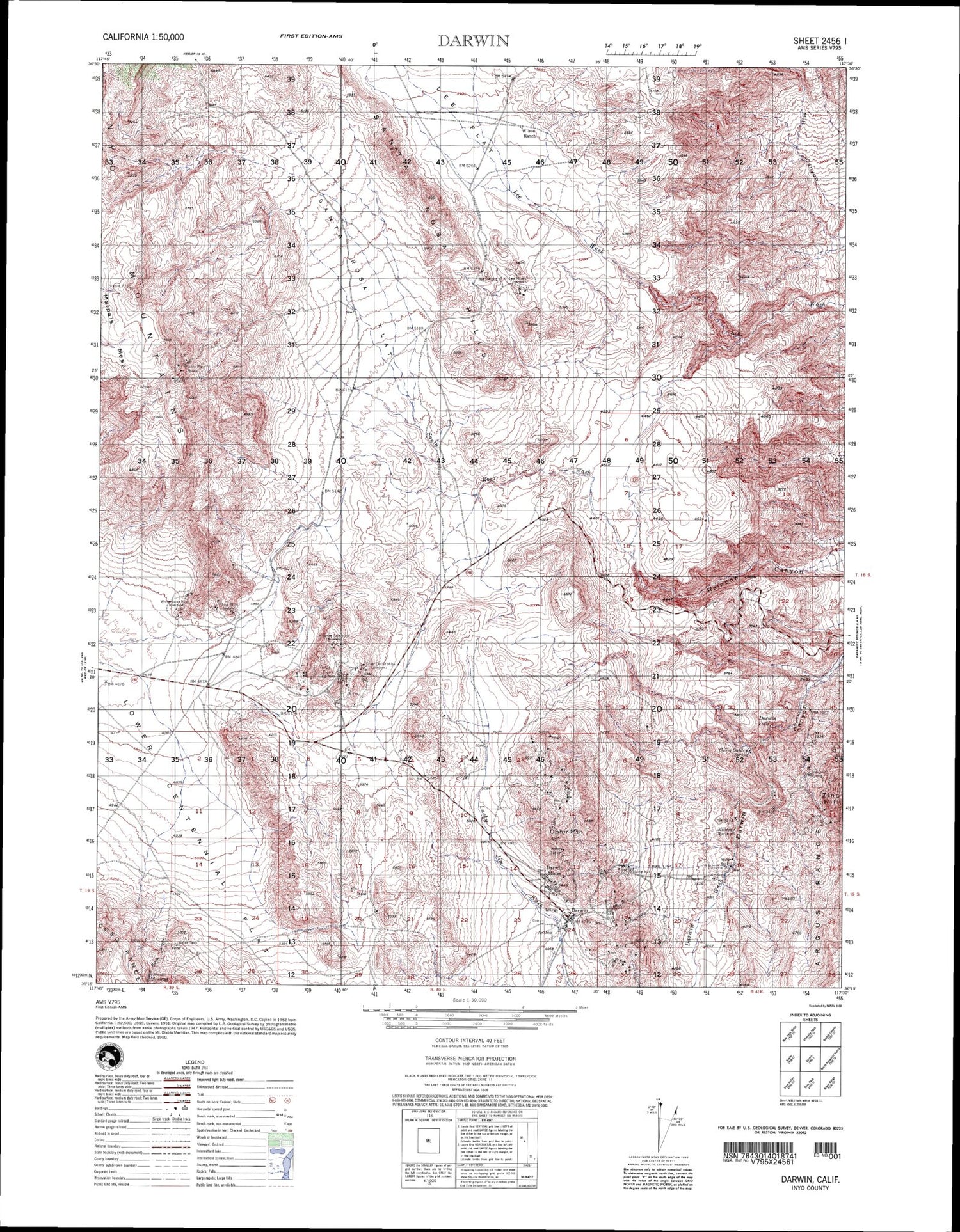 Darwin California Military 1:50,000 Map