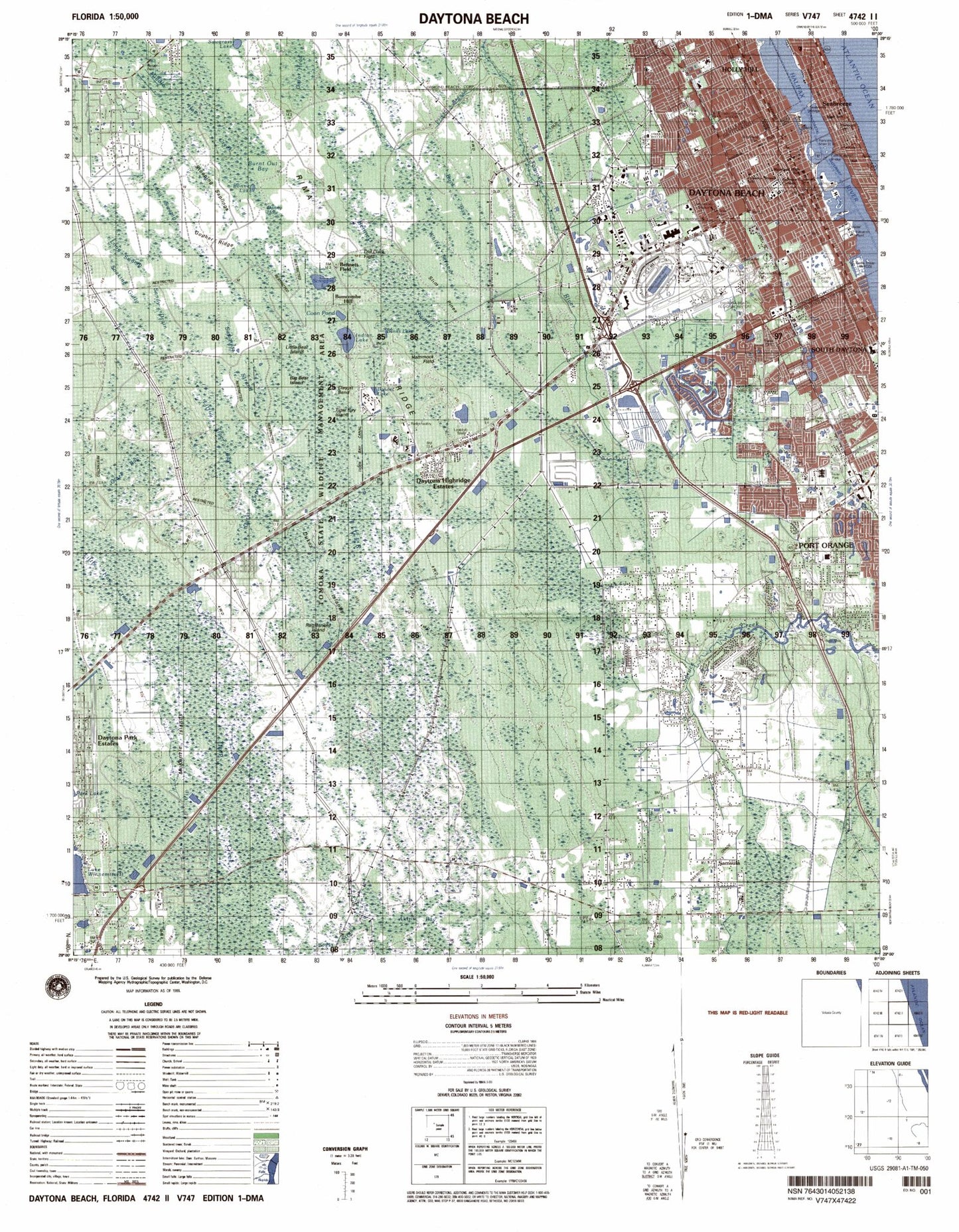 Daytona Beach Florida Military 1:50,000 Map