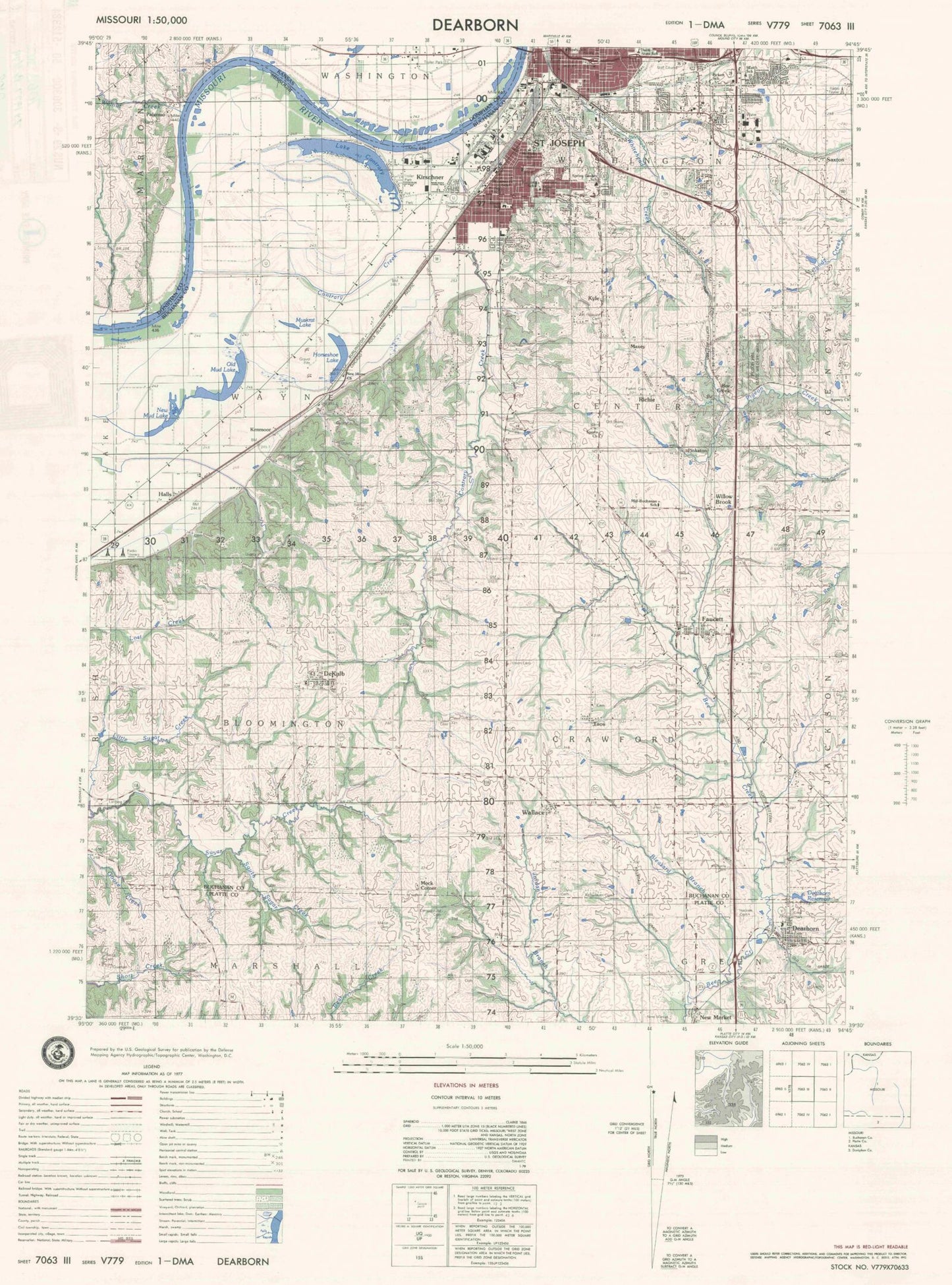 Dearborn Missouri Military 1:50,000 Map