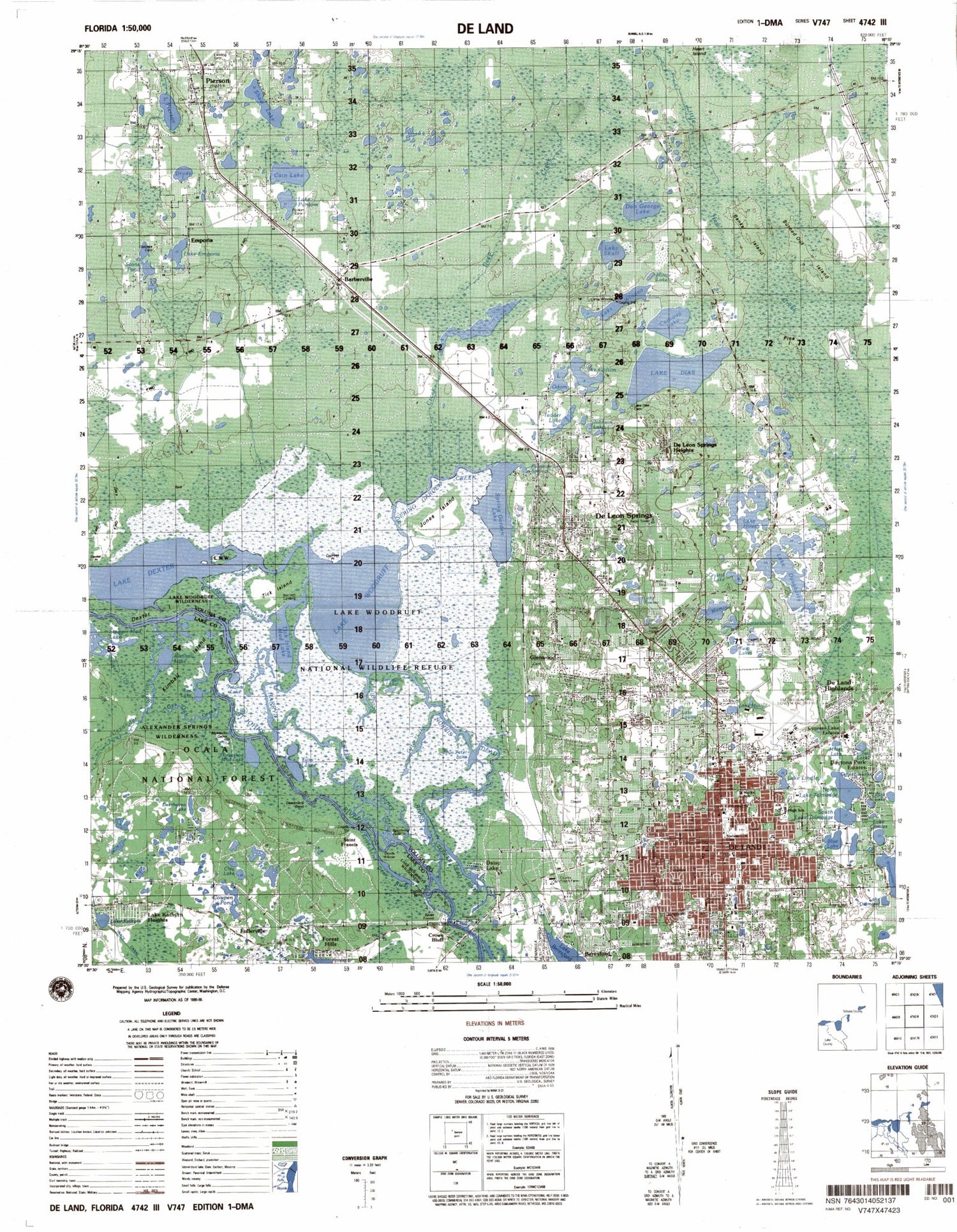 De Land Florida Military 1:50,000 Map