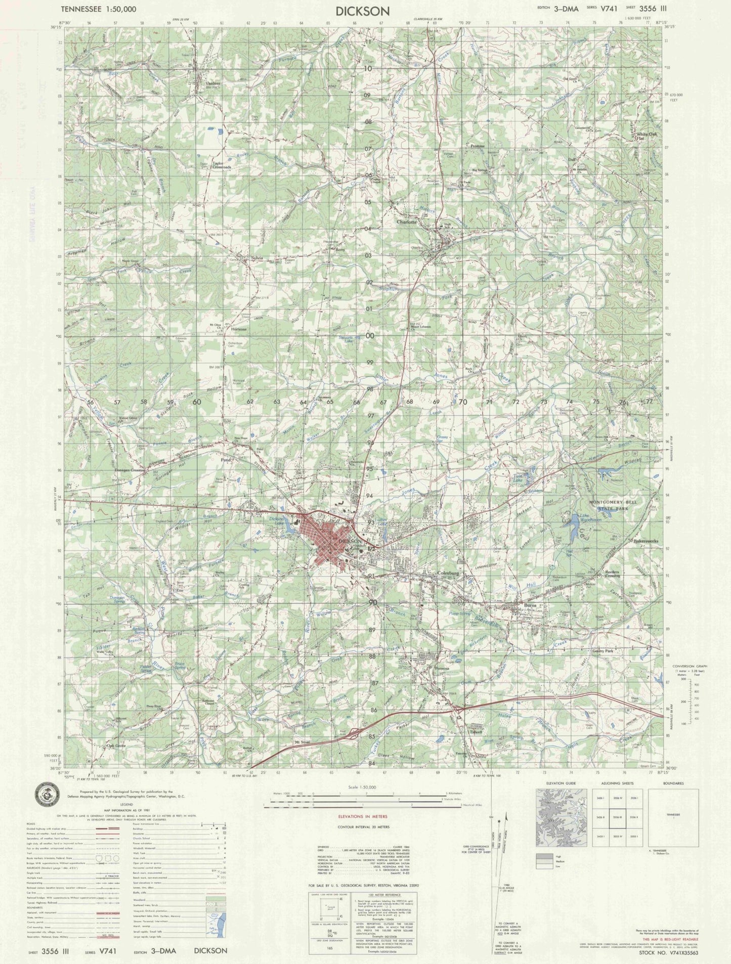 Dickson Tennessee Military 1:50,000 Map