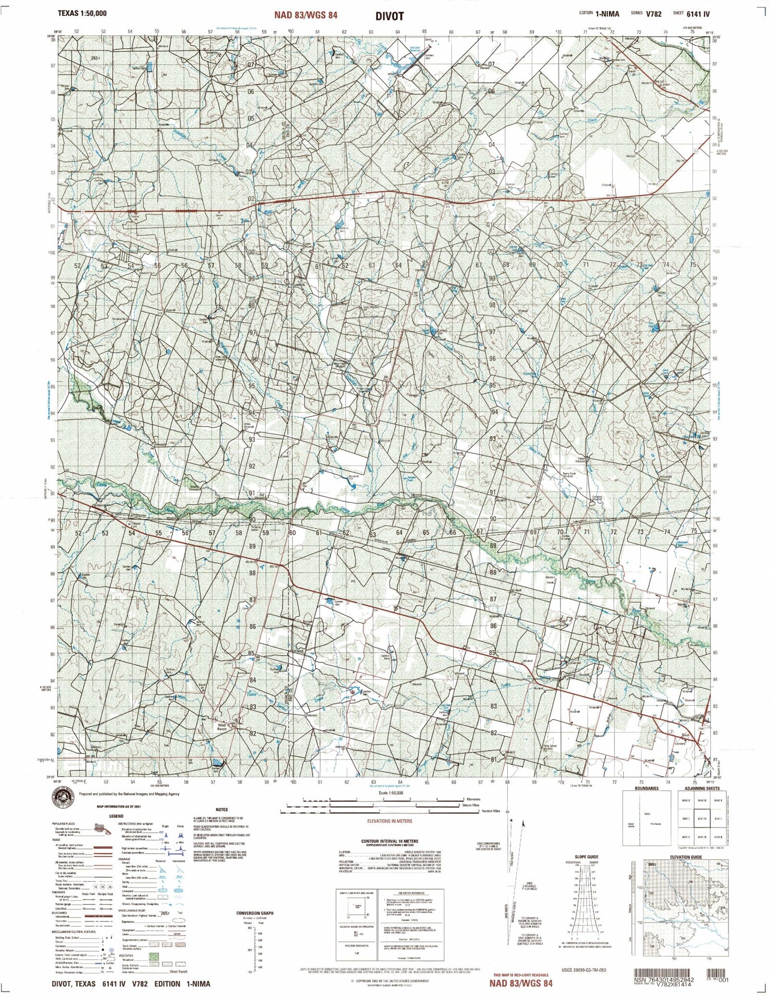 Divot Texas Military 1:50,000 Map