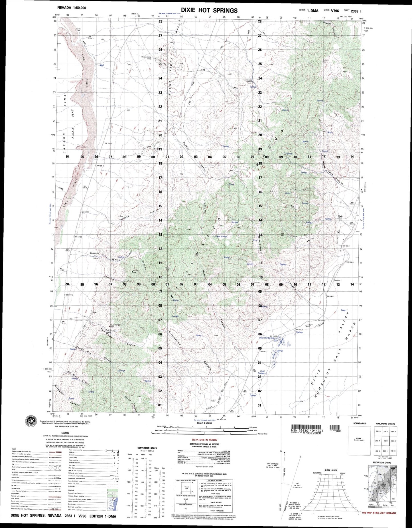 Dixie Hot Springs Nevada Military 1:50,000 Map