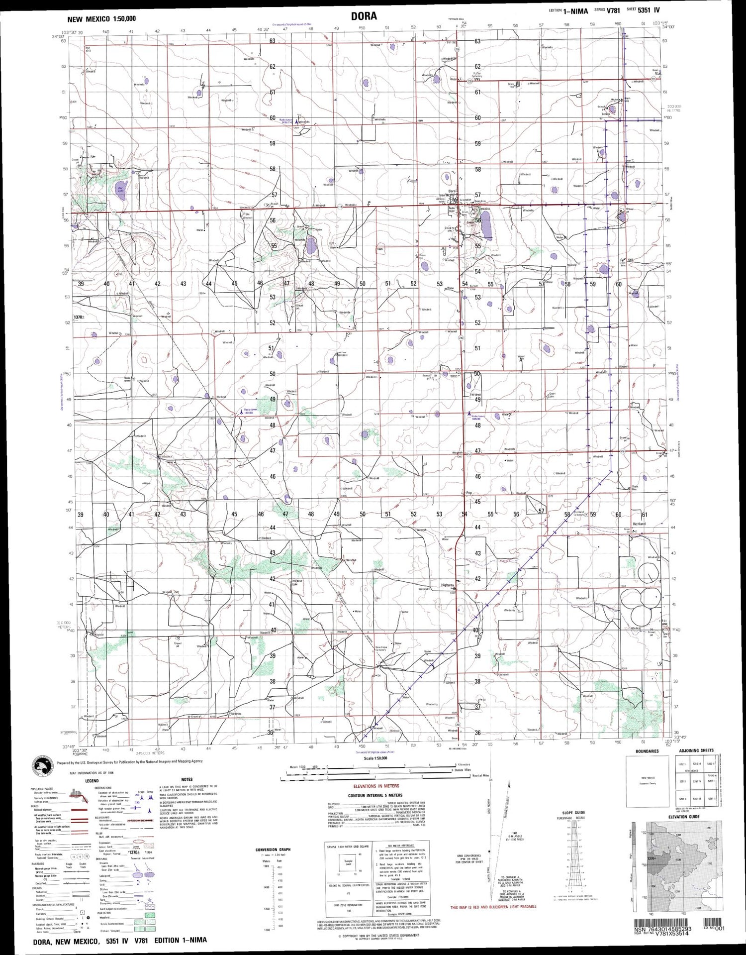 Dora New Mexico Military 1:50,000 Map