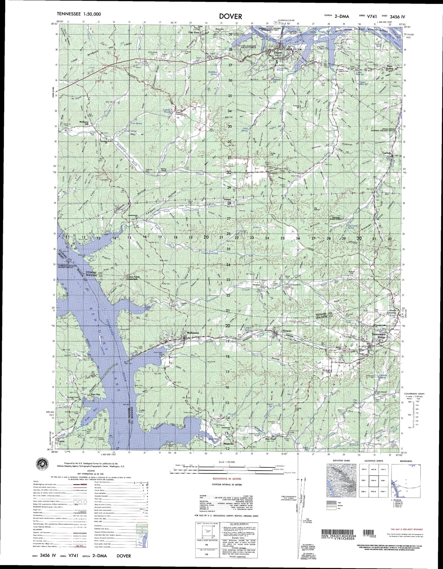 Dover Tennessee Military 1:50,000 Map