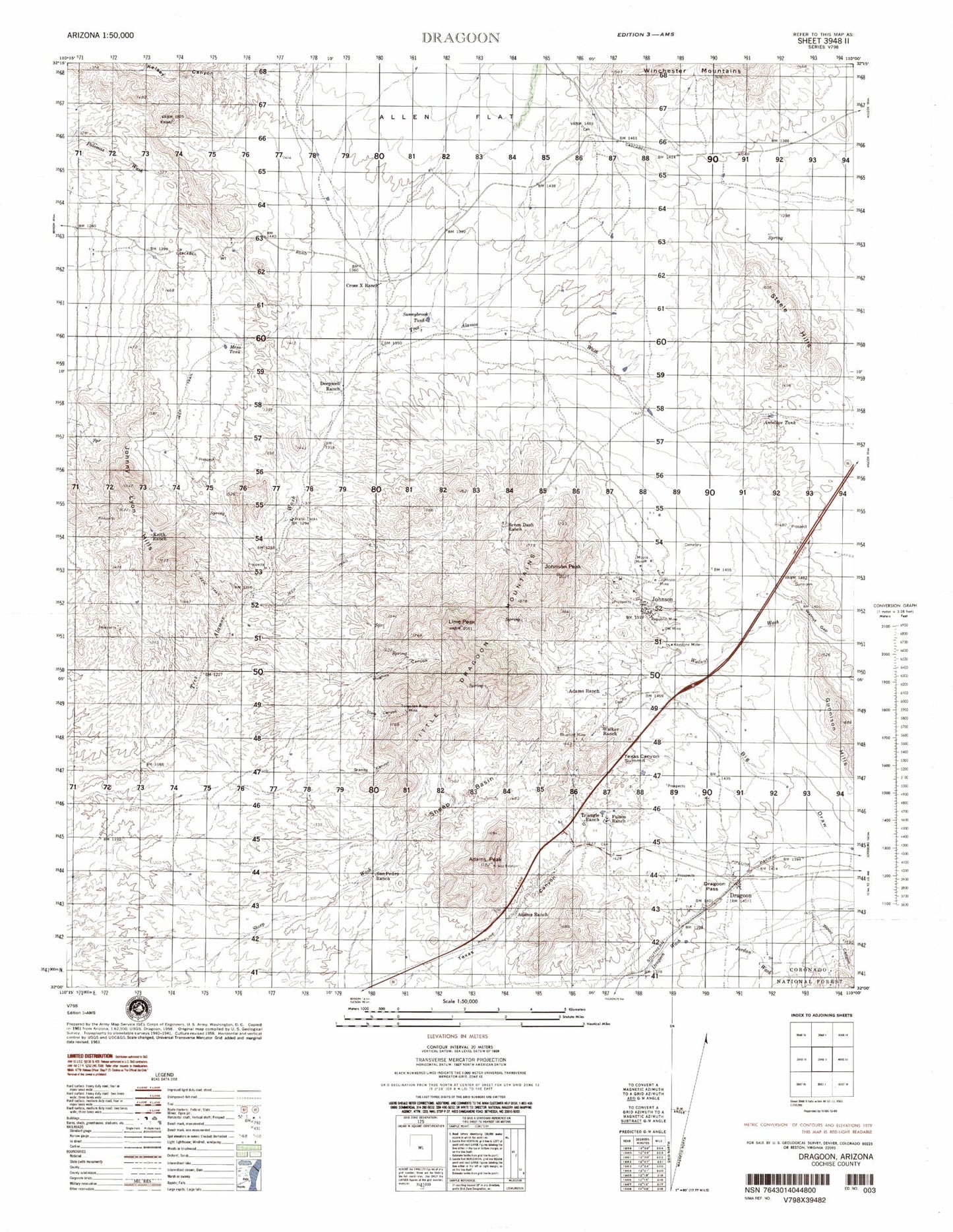 Dragoon Arizona Military 1:50,000 Map