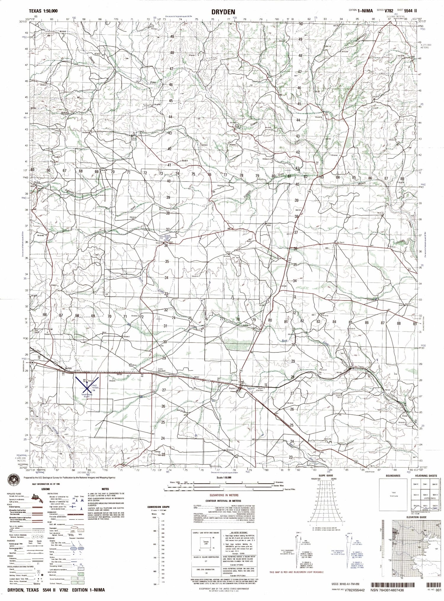 Dryden Texas Military 1:50,000 Map