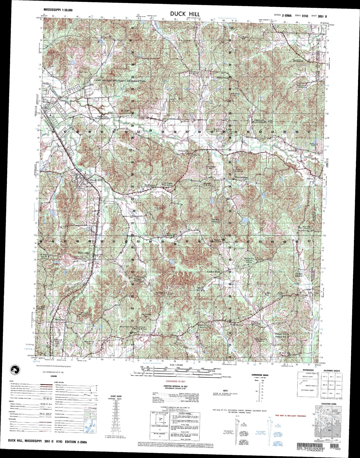 Duck Hill Mississippi Military 1:50,000 Map