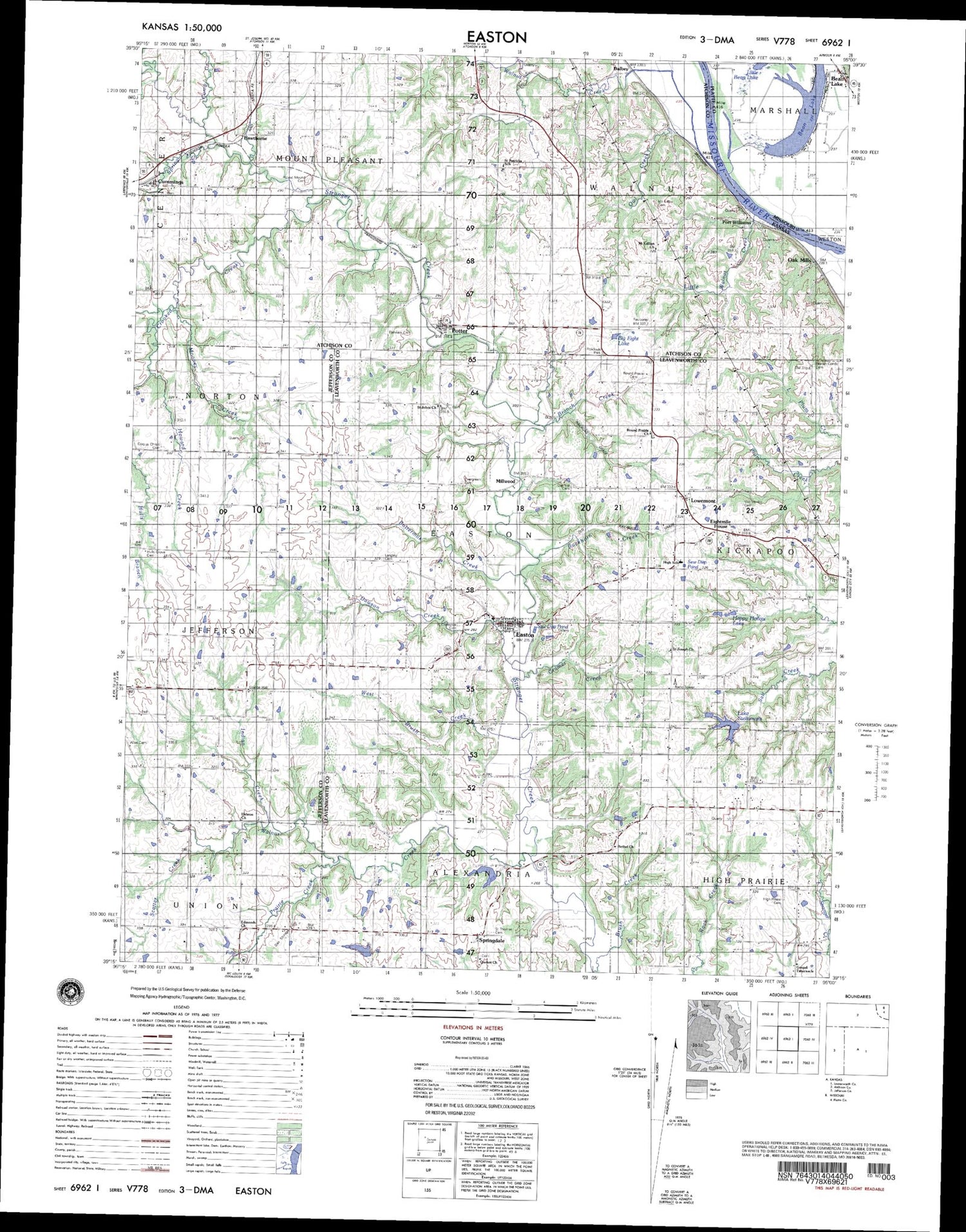 Easton Kansas Military 1:50,000 Map