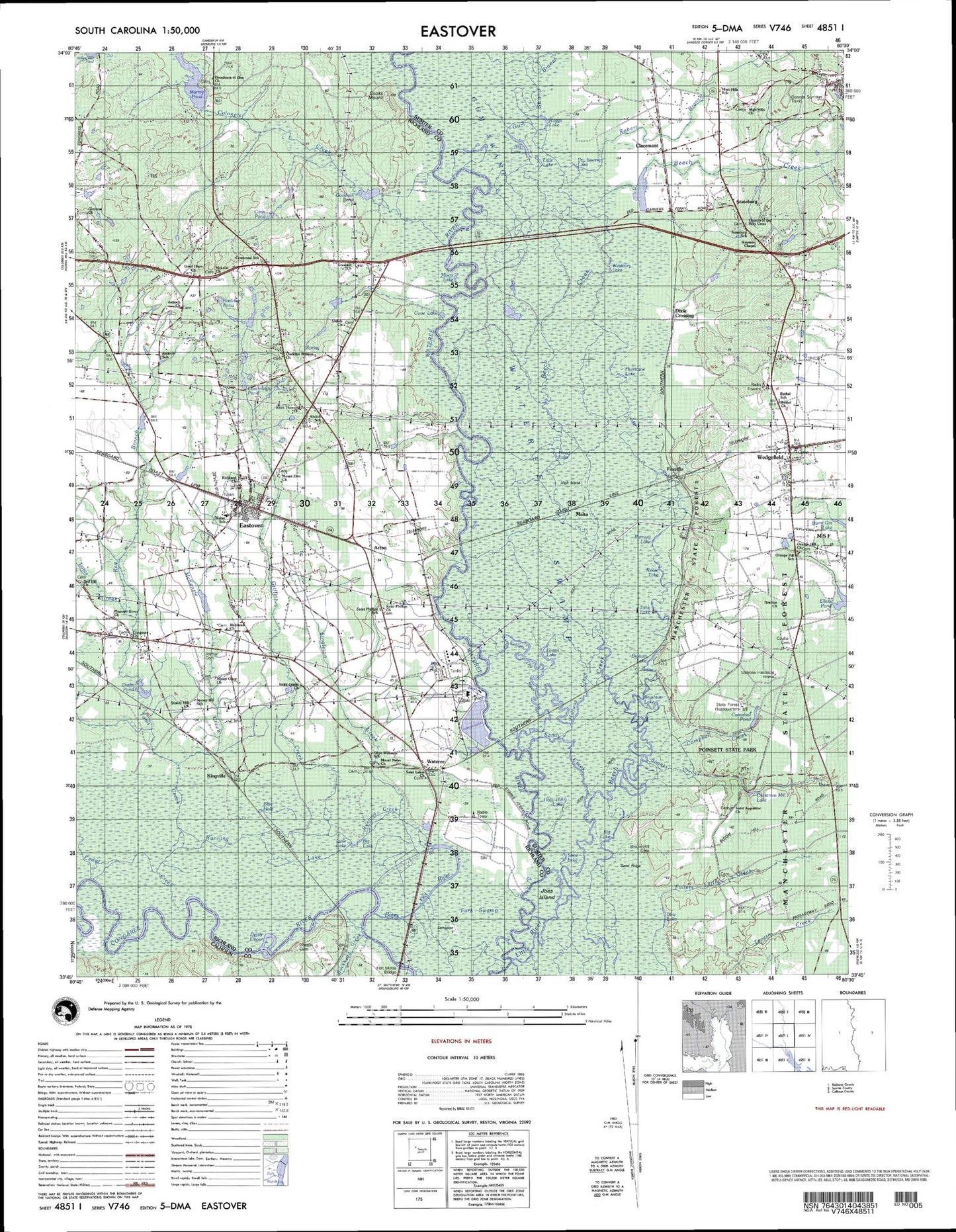 Eastover South Carolina Military 1:50,000 Map