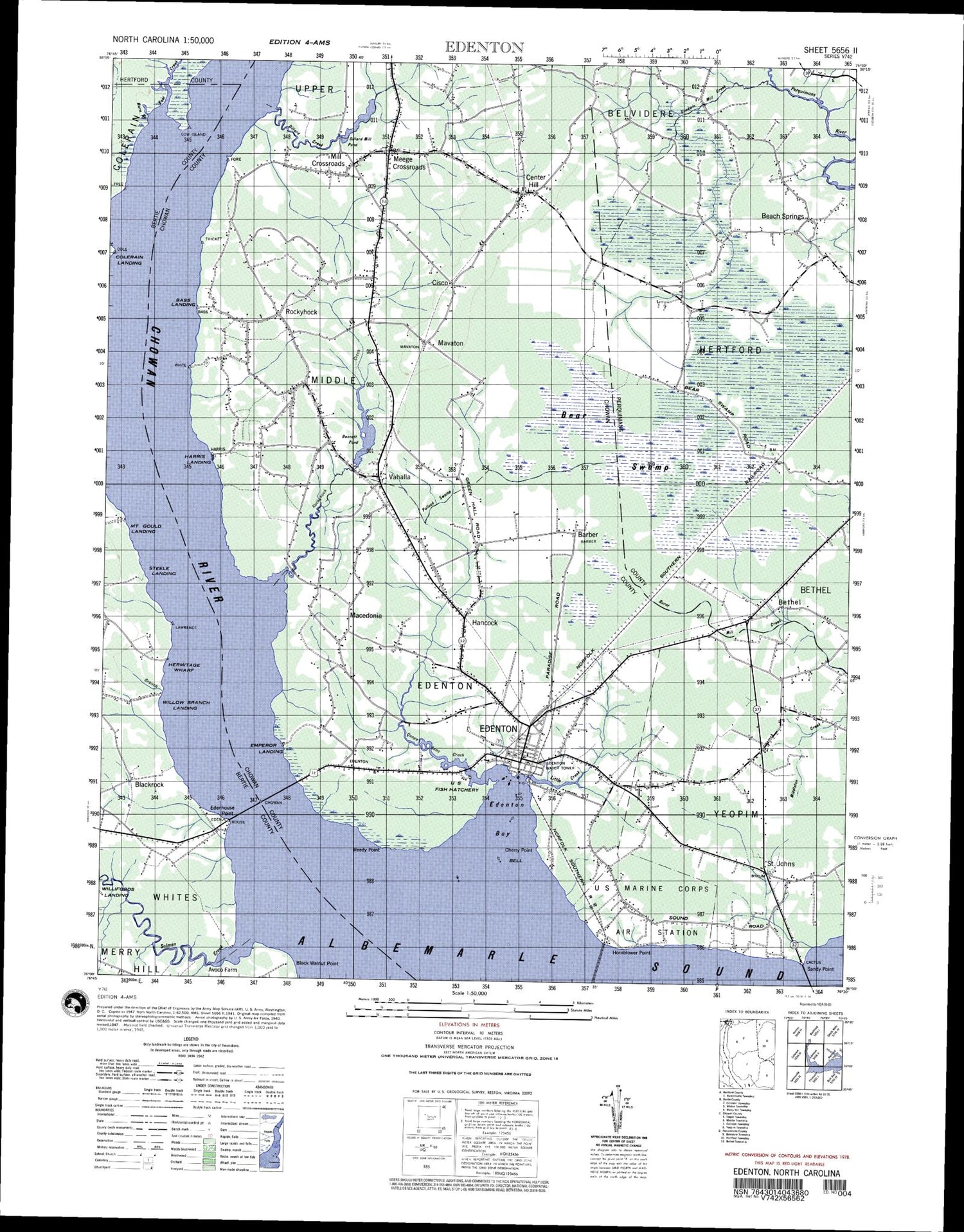 Edenton North Carolina Military 1:50,000 Map