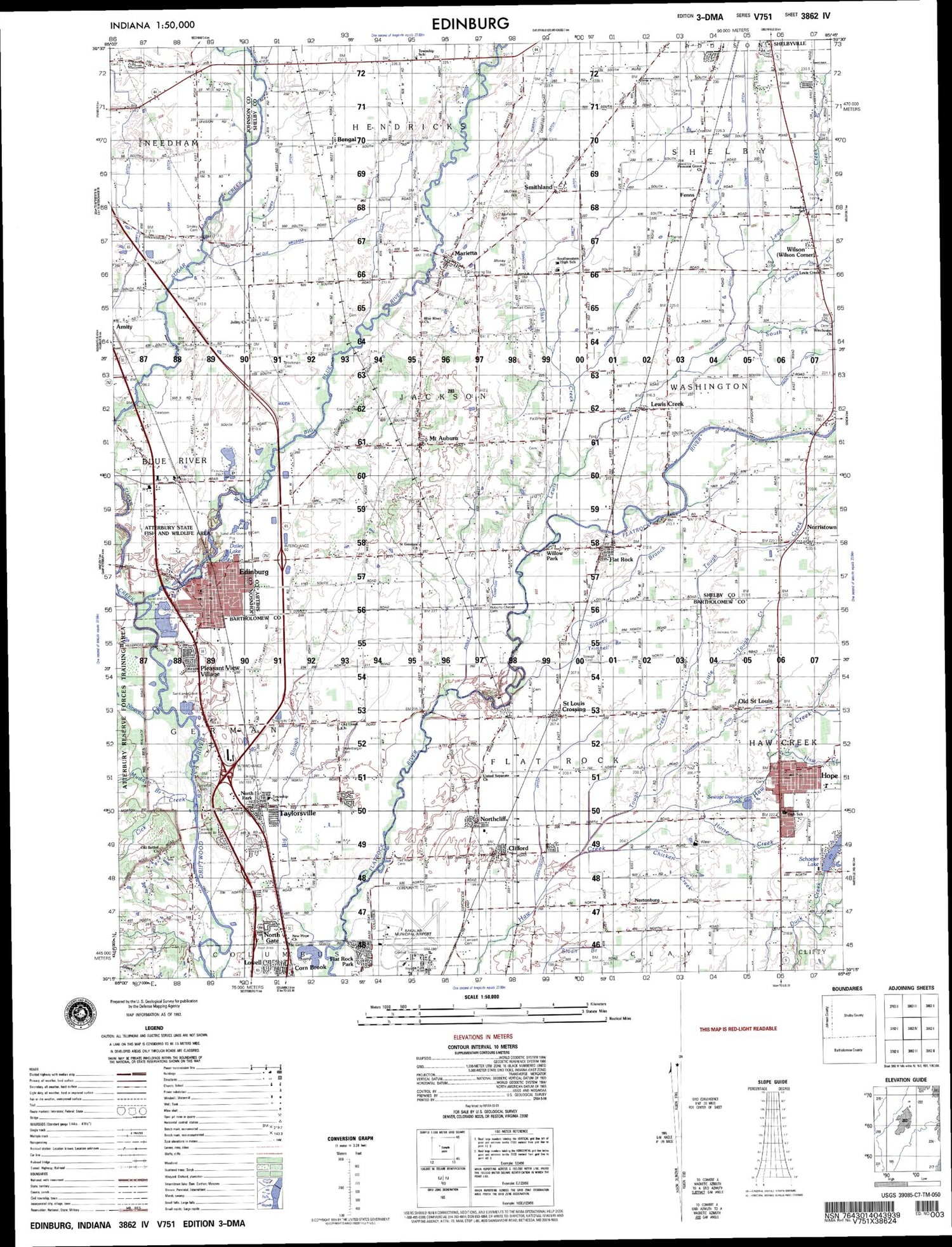 Edinburg Indiana Military 1:50,000 Map