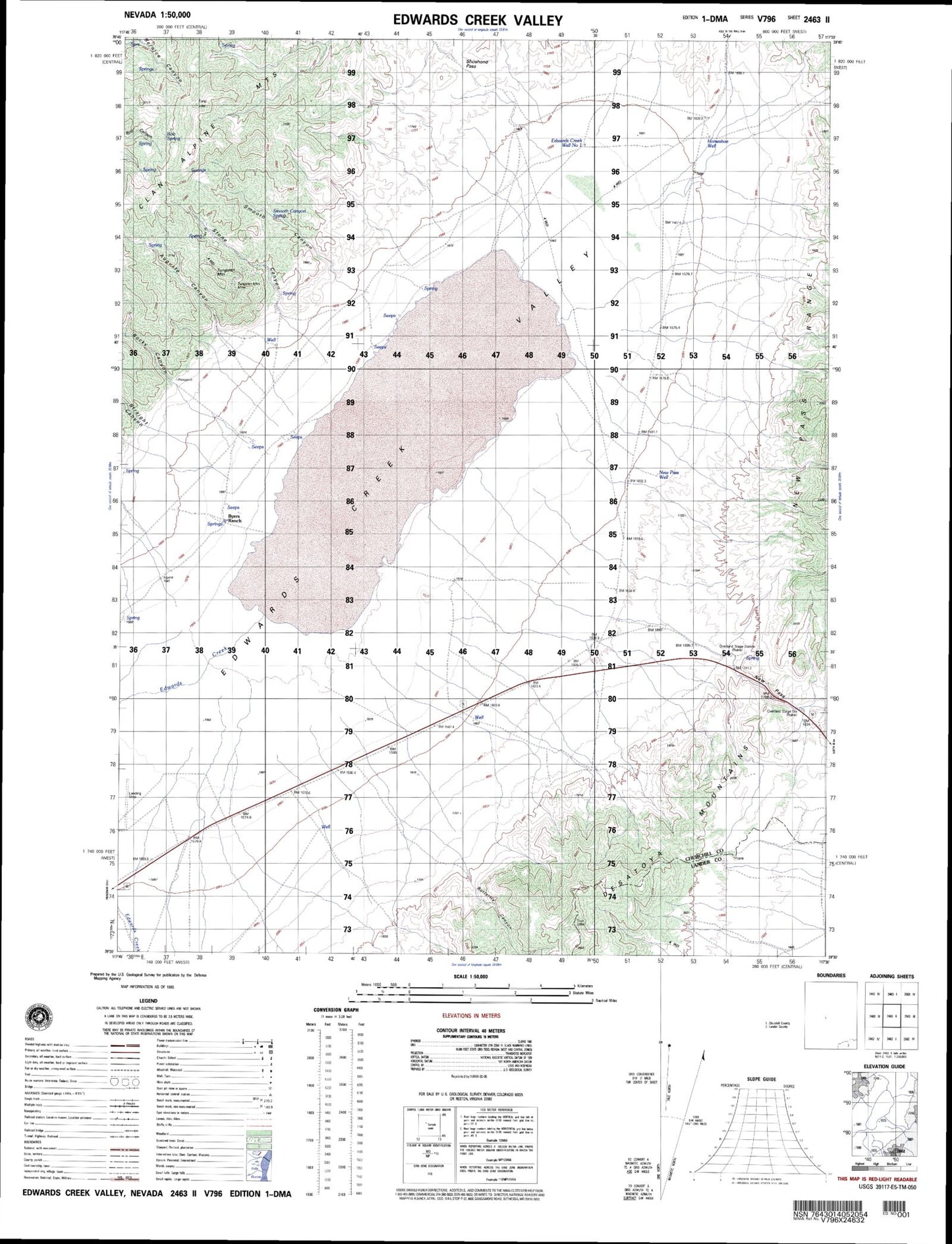 Edwards Creek Valley Nevada Military 1:50,000 Map