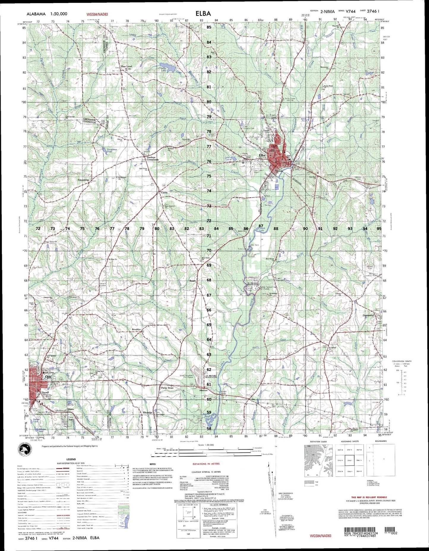 Elba Alabama Military 1:50,000 Map