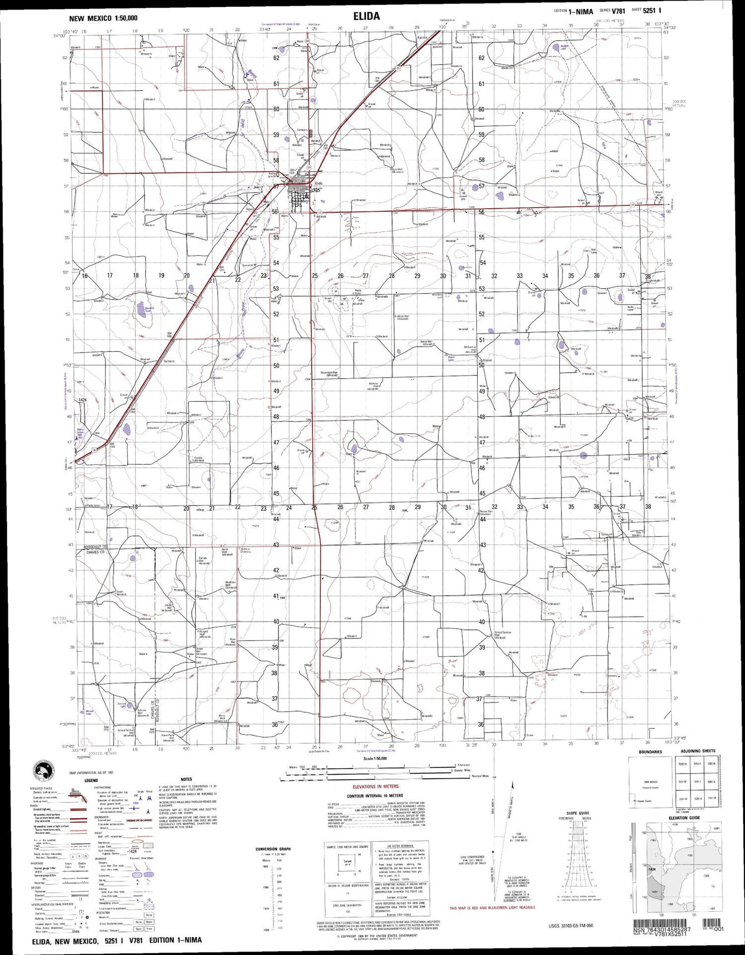 Elida New Mexico Military 1:50,000 Map