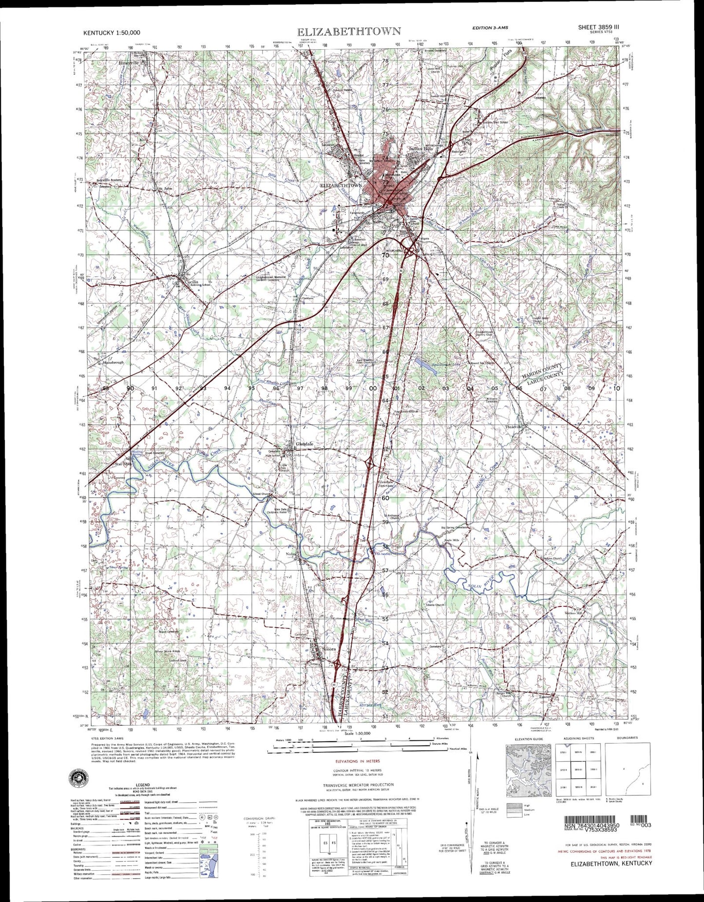 Elizabethtown Kentucky Military 1:50,000 Map