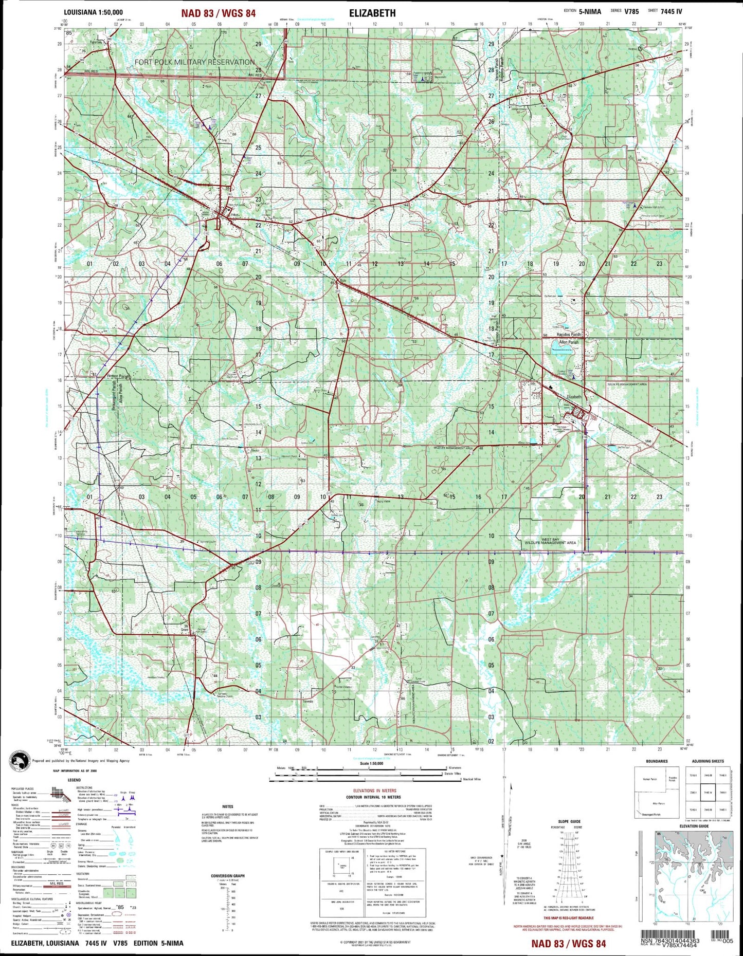 Elizabeth Louisiana Military 1:50,000 Map