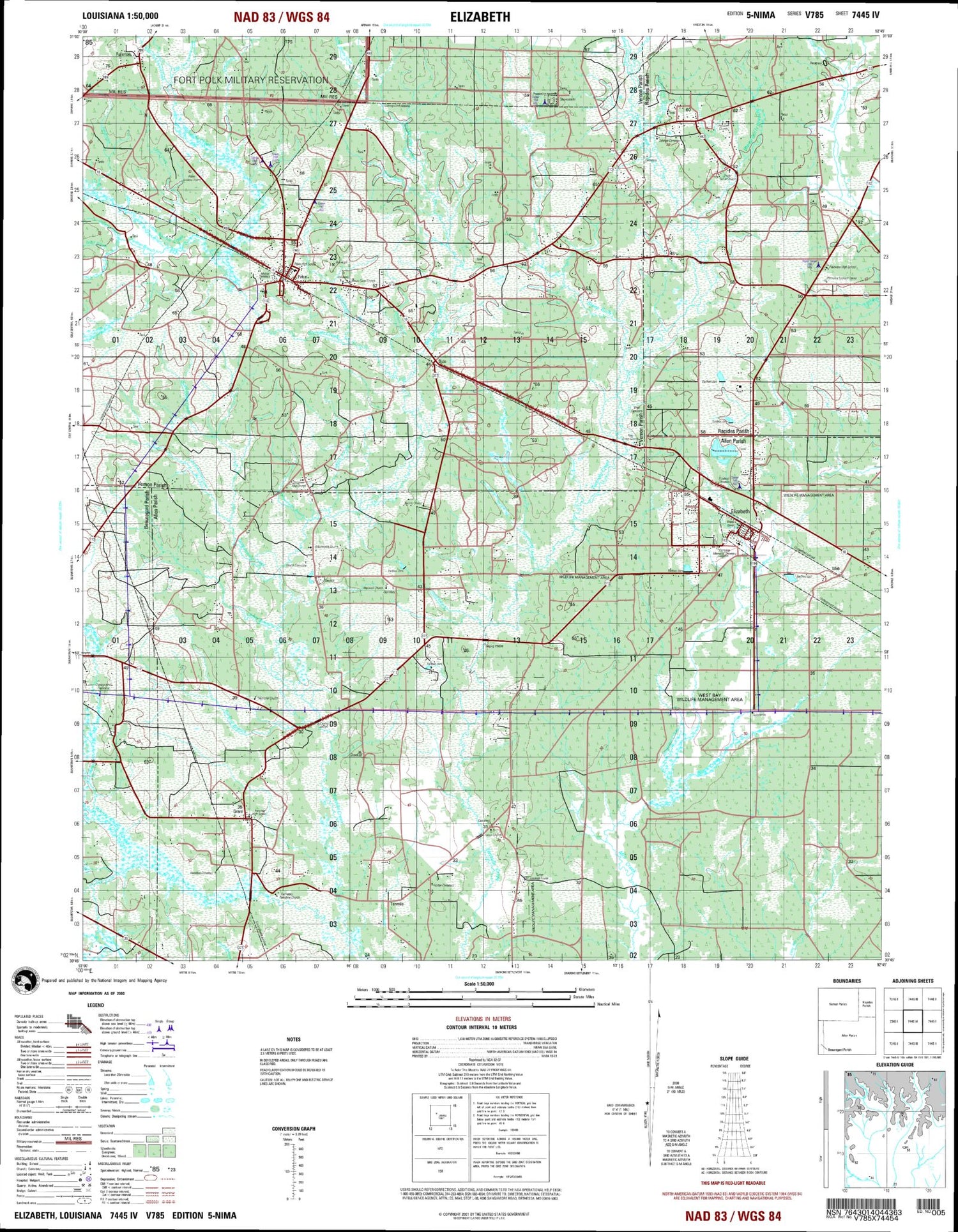 Elizabeth Louisiana Military 1:50,000 Map