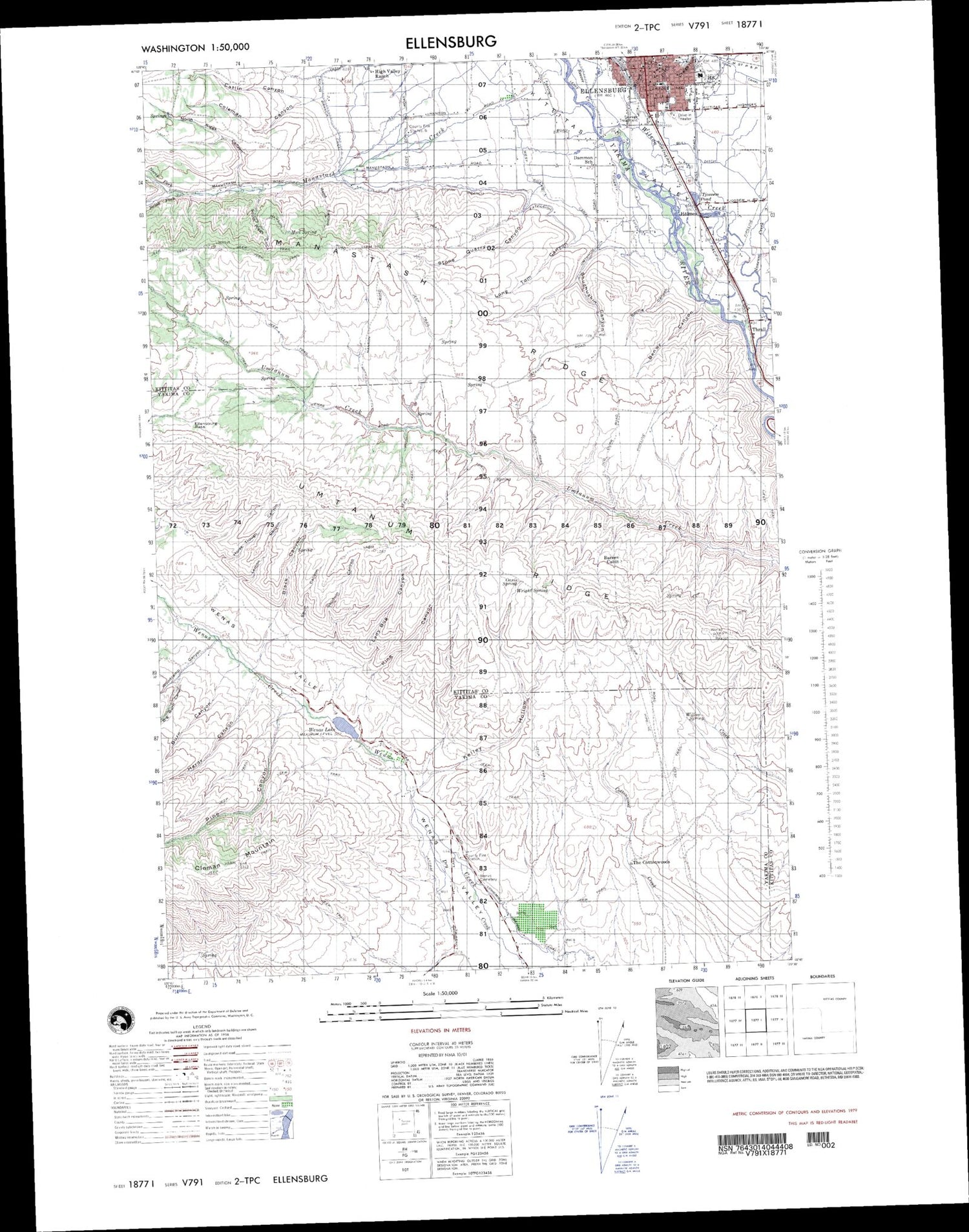 Ellensburg Washington Military 1:50,000 Map