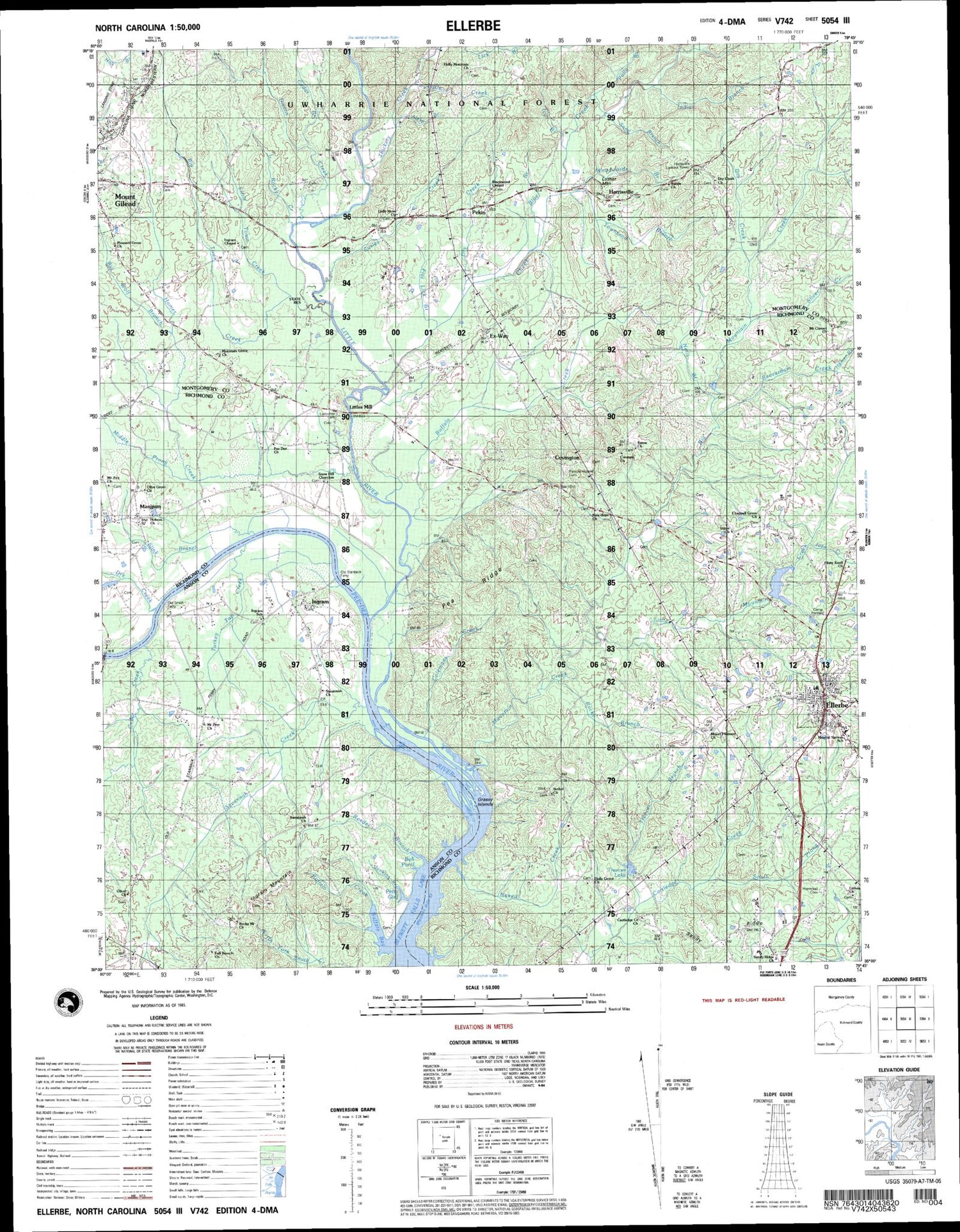 Ellerbe North Carolina Military 1:50,000 Map