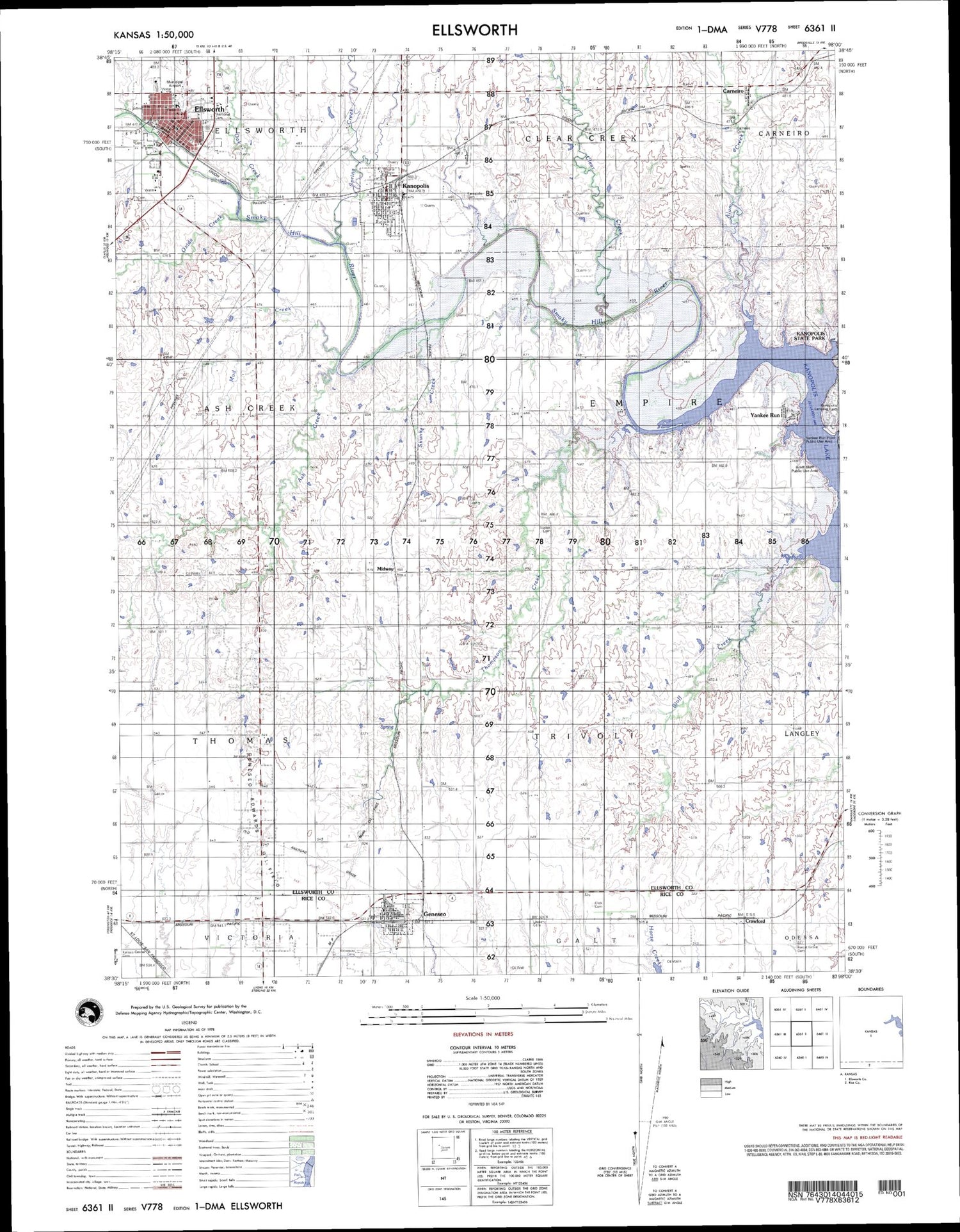 Ellsworth Kansas Military 1:50,000 Map