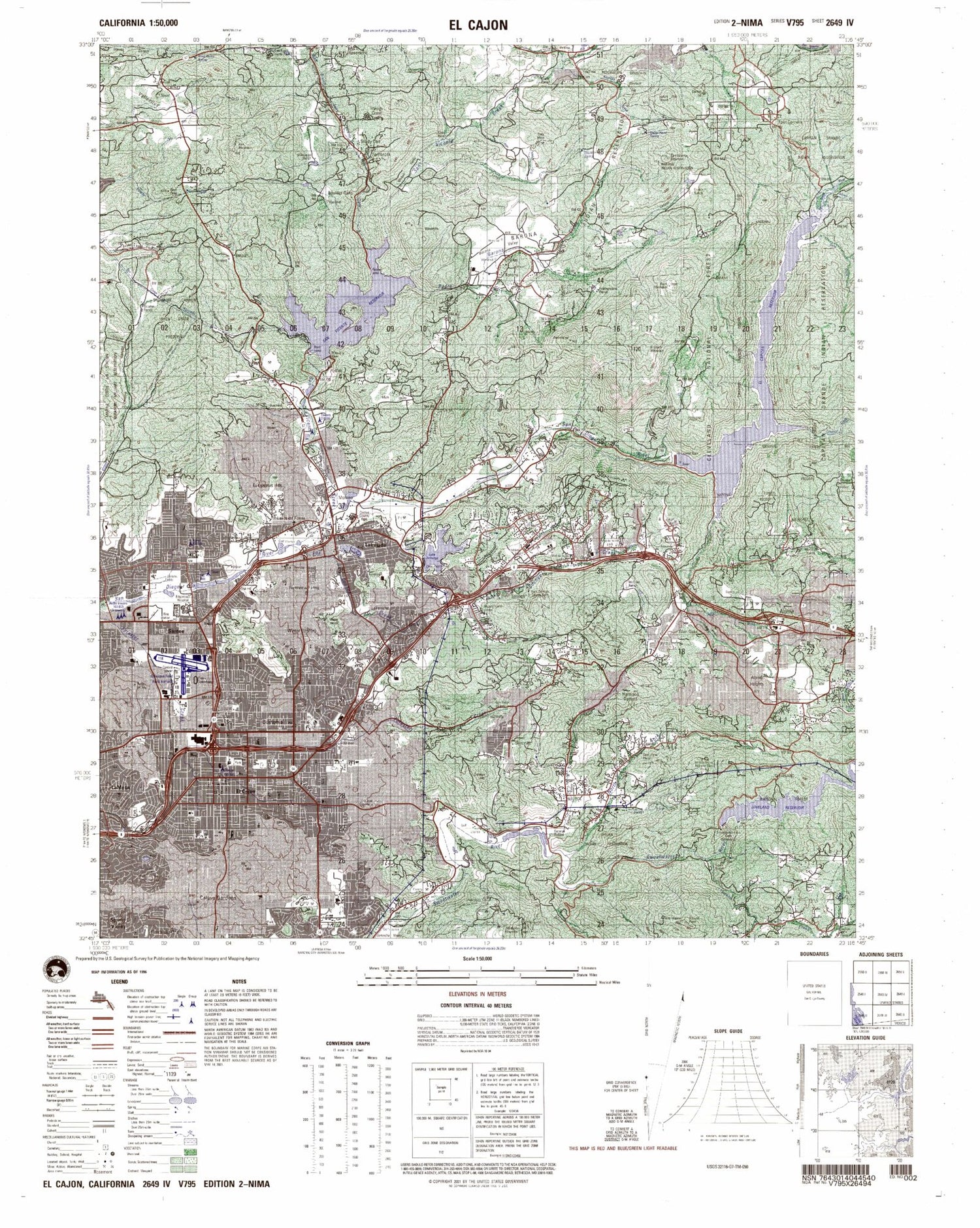 El Cajon California Military 1:50,000 Map