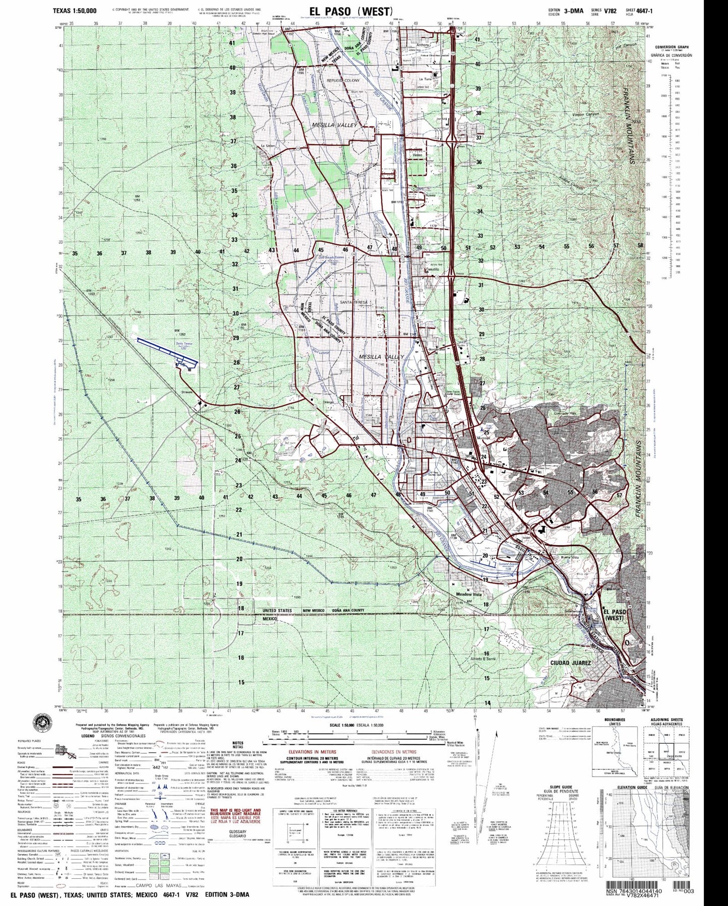 El Paso West Texas Military 1:50,000 Map