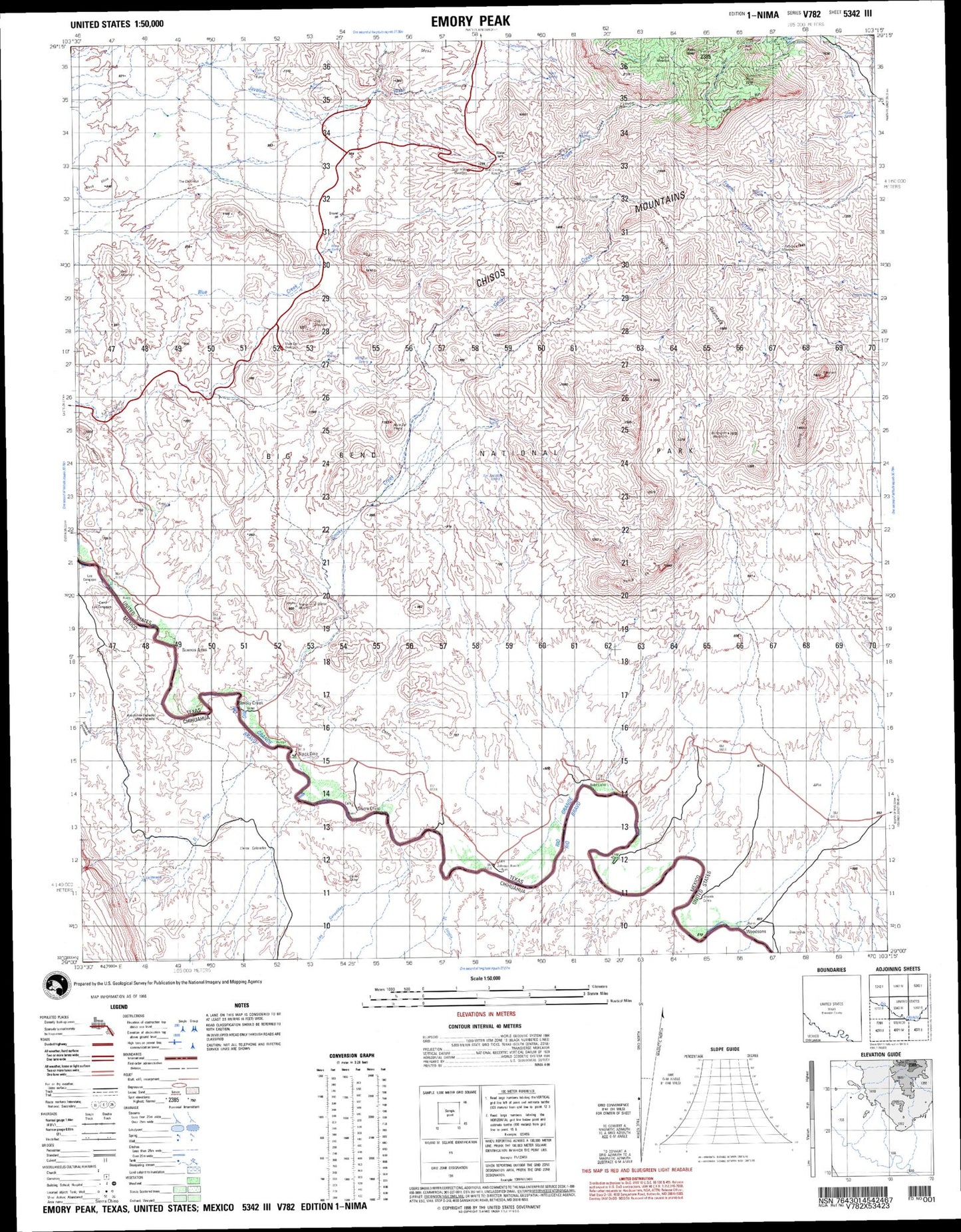 Emory Peak Texas Military 1:50,000 Map