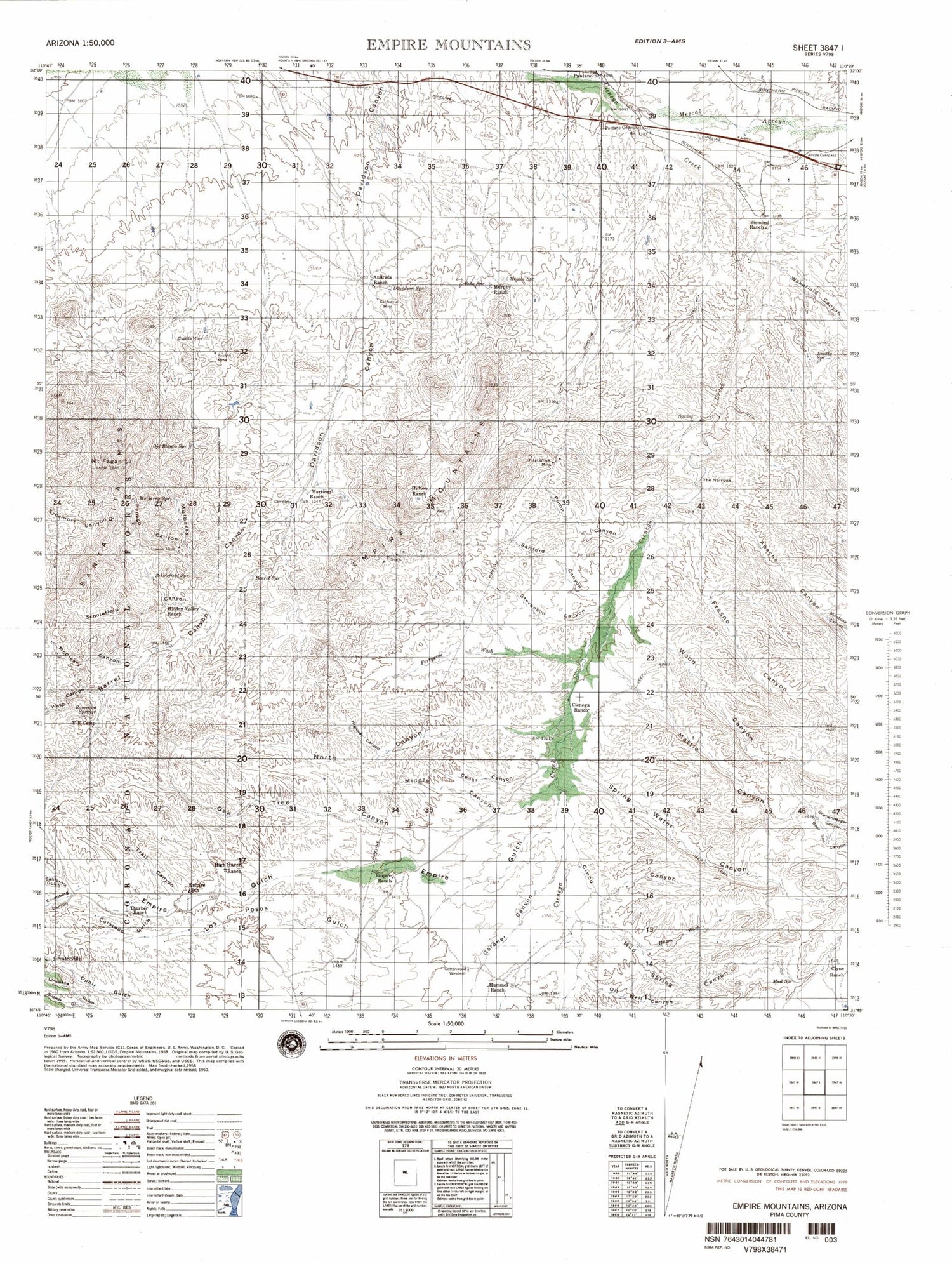 Empire Mountains Arizona Military 1:50,000 Map