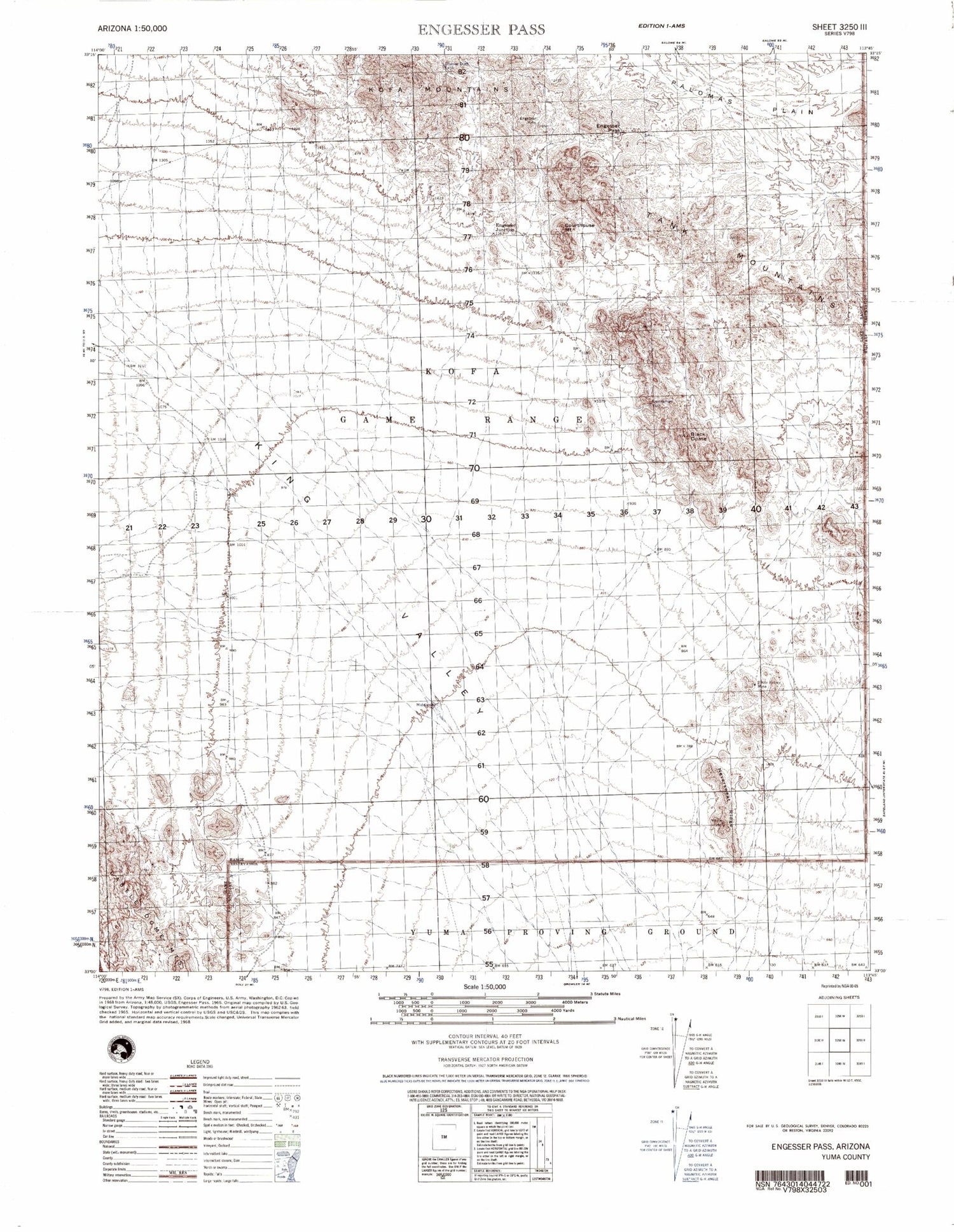 Engesser Pass Arizona Military 1:50,000 Map