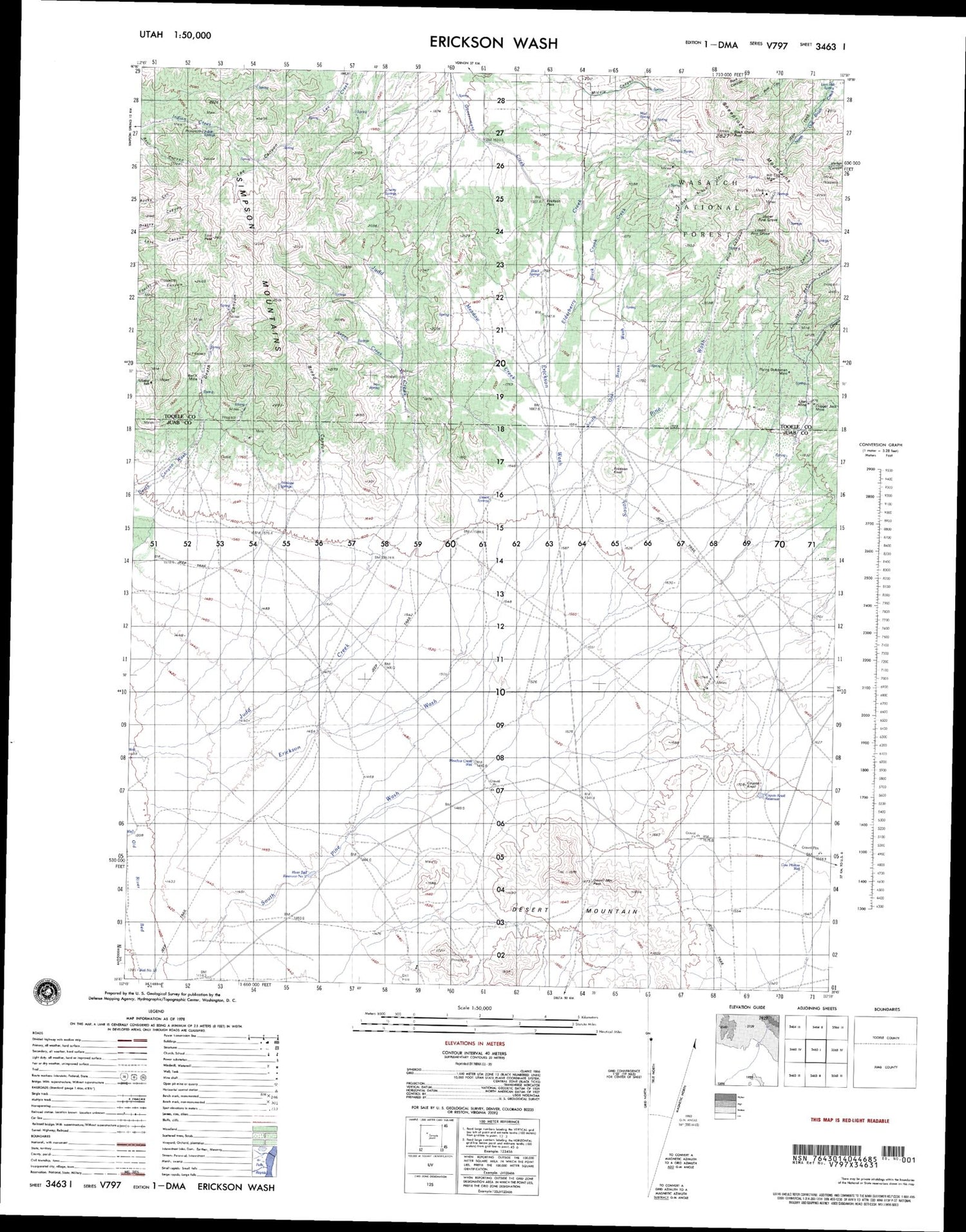 Erickson Wash Utah Military 1:50,000 Map