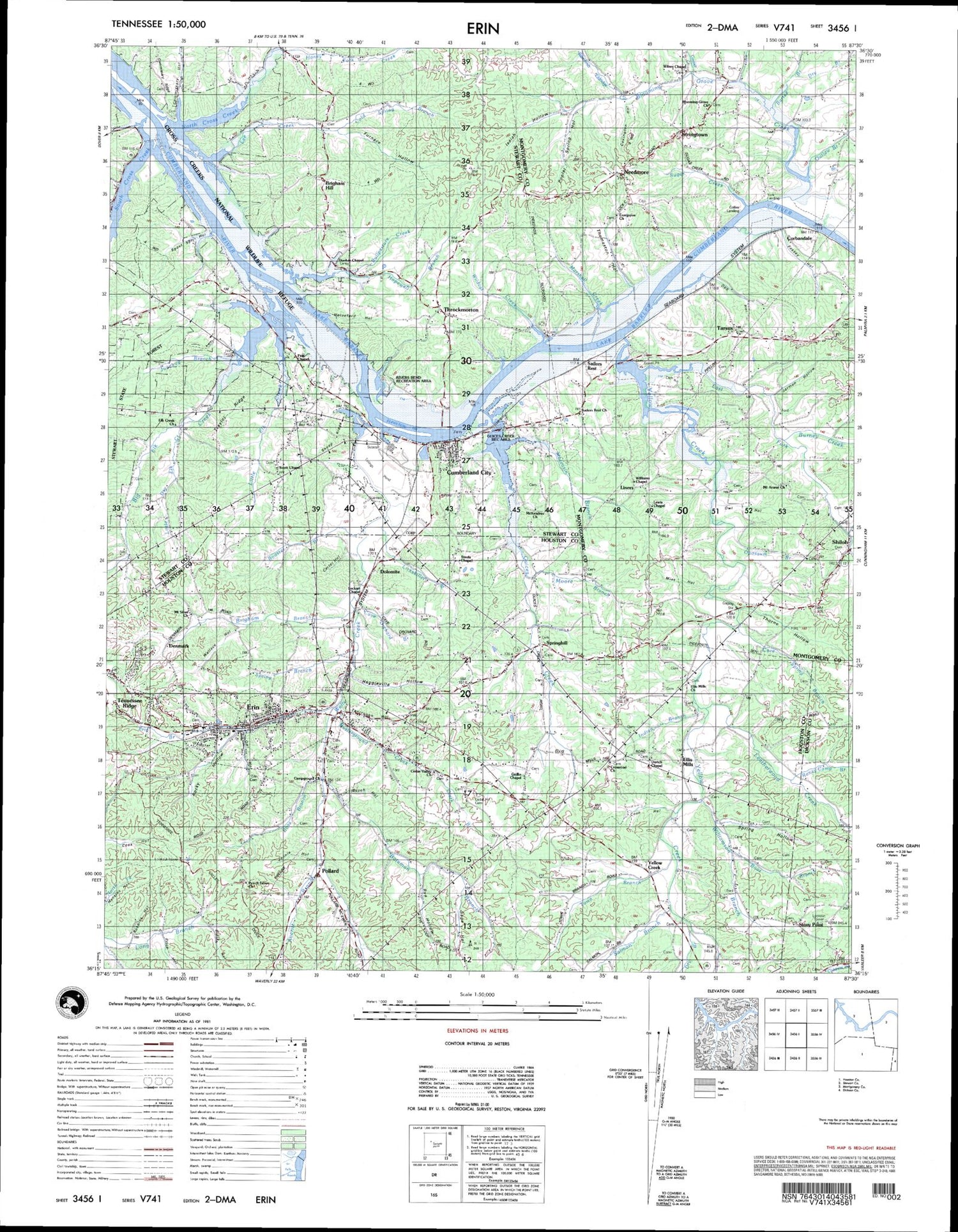 Erin Tennessee Military 1:50,000 Map