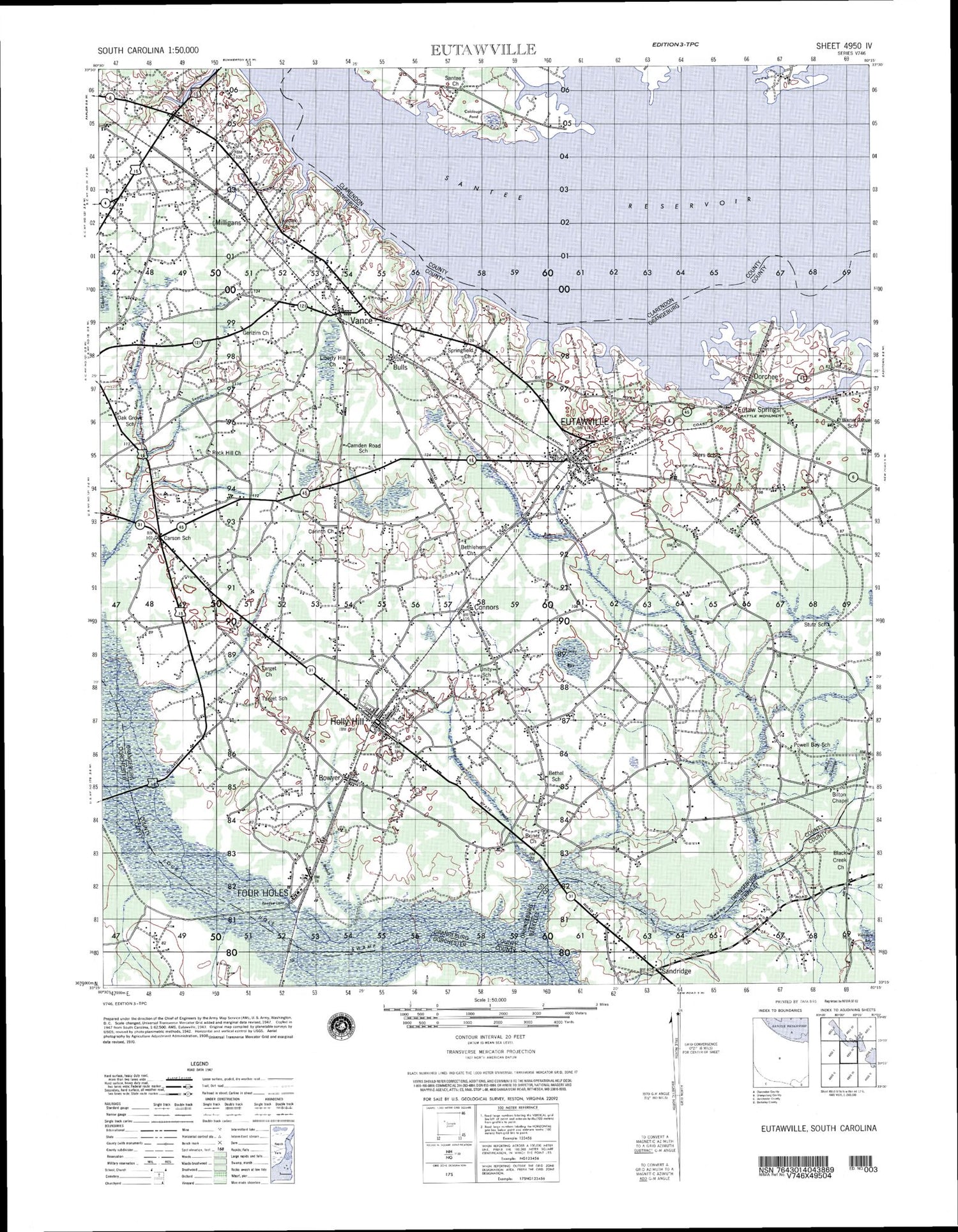 Eutawville South Carolina Military 1:50,000 Map