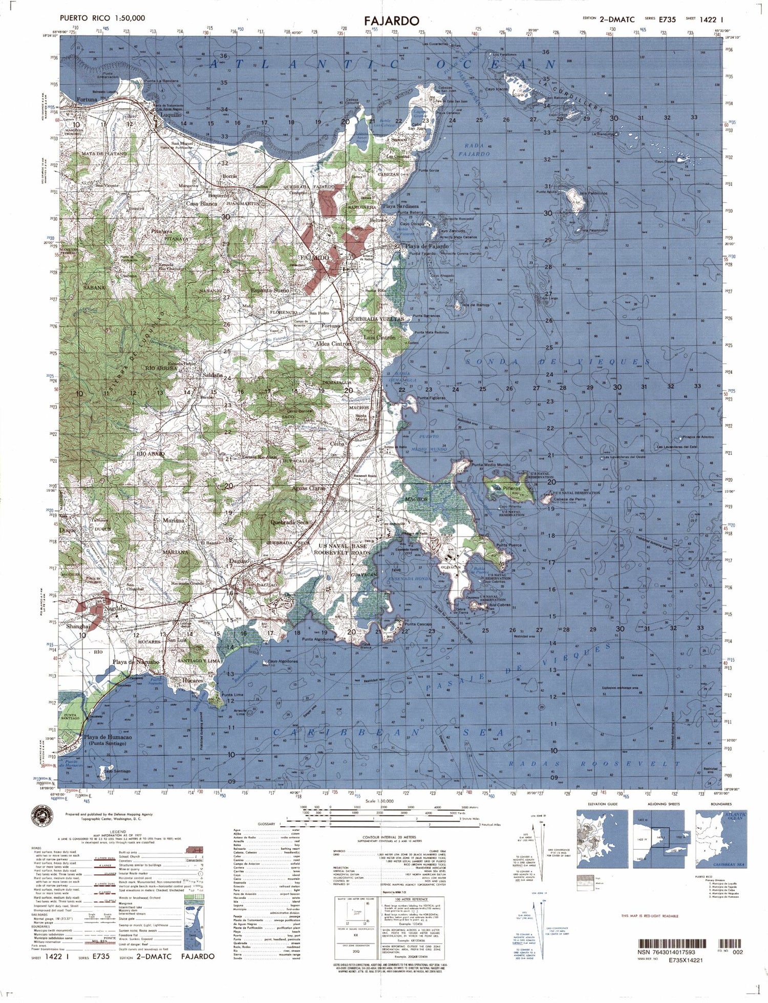 Fajardo Puerto Rico Military 1:50,000 Map