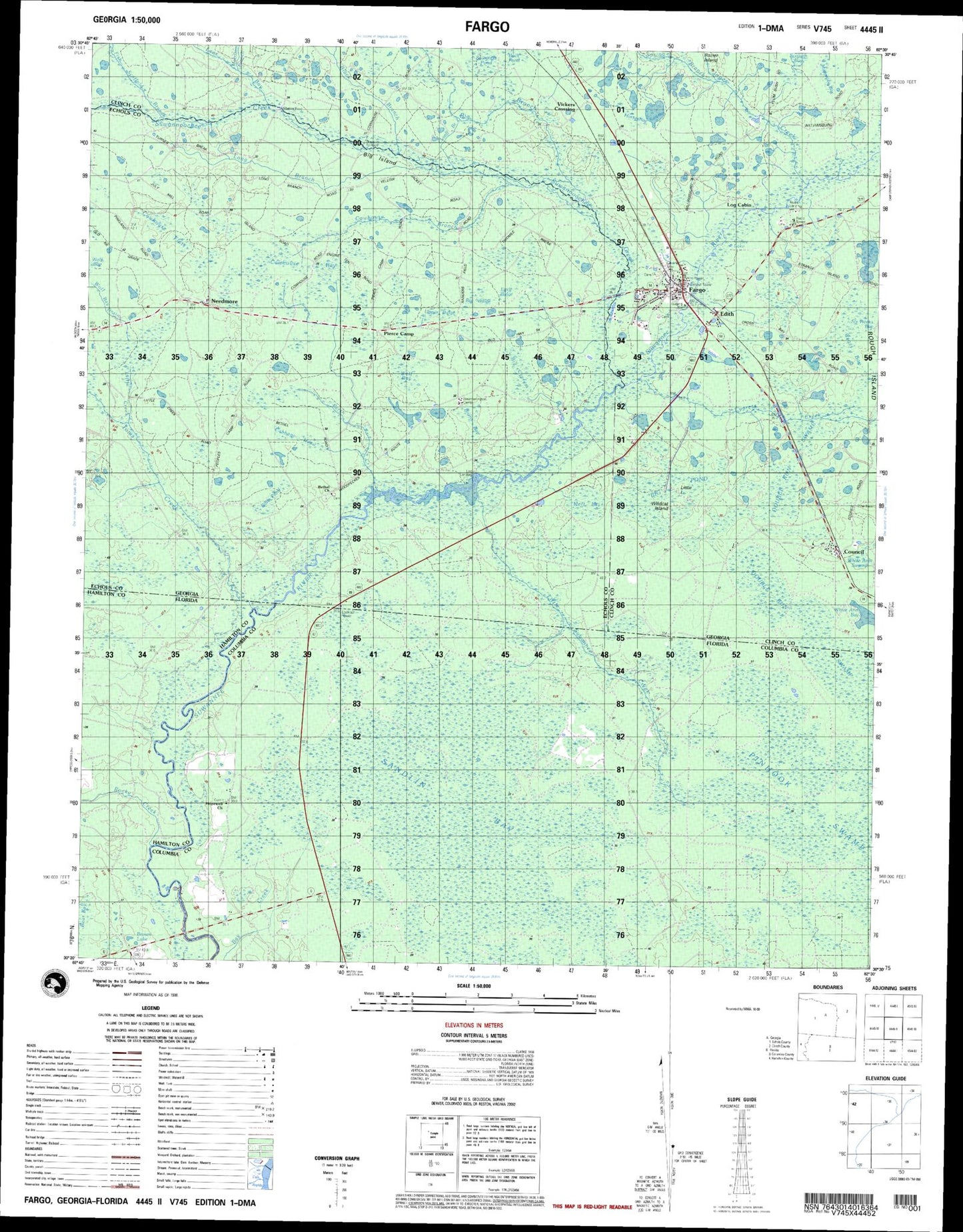 Fargo Georgia Military 1:50,000 Map