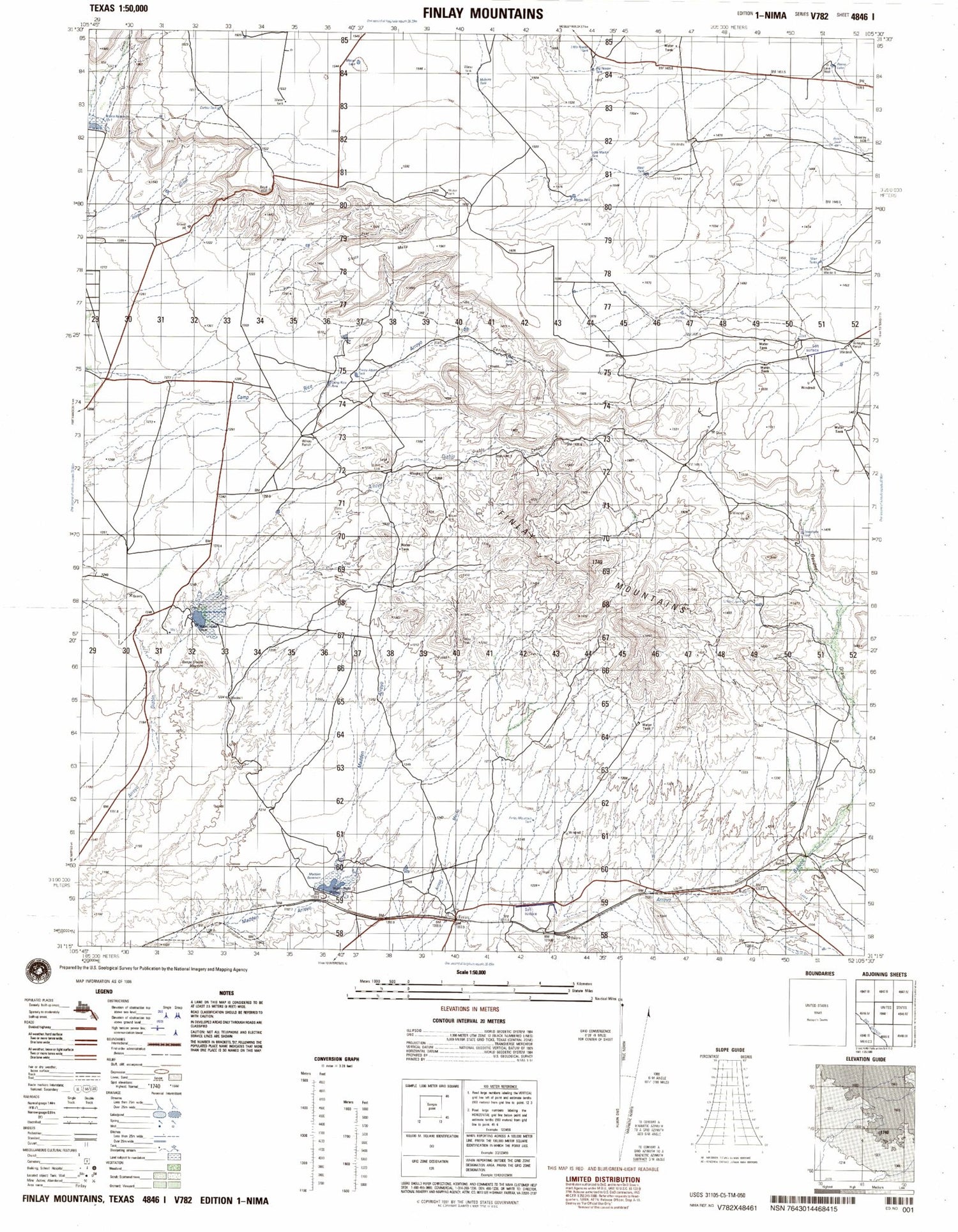 Finlay Mountains Texas Military 1:50,000 Map