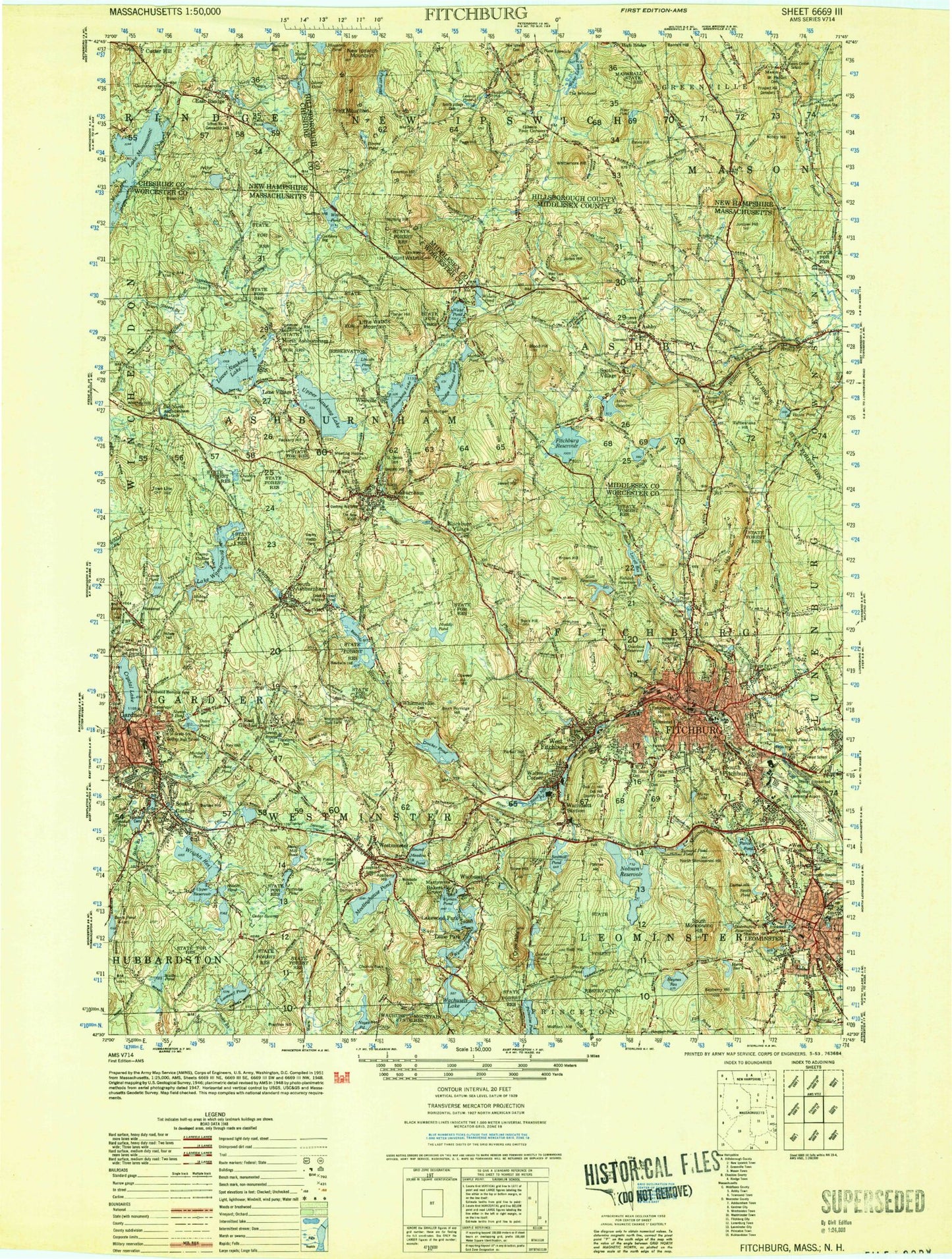 Fitchburg Massachusetts Military 1:50,000 Map