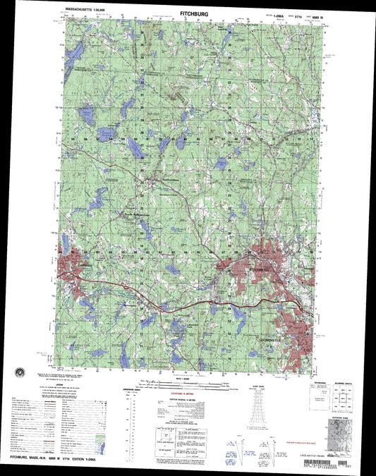 Fitchburg Massachusetts Military 1:50,000 Map