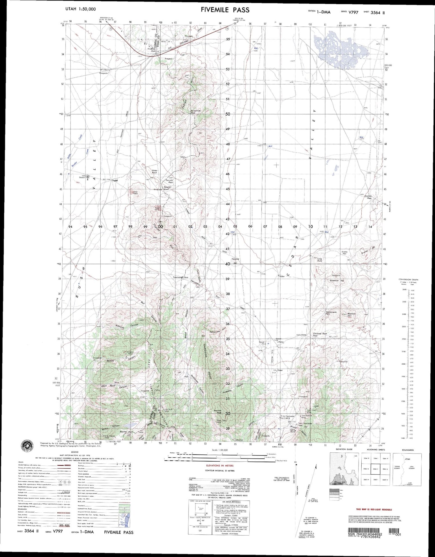 Fivemile Pass Utah Military 1:50,000 Map