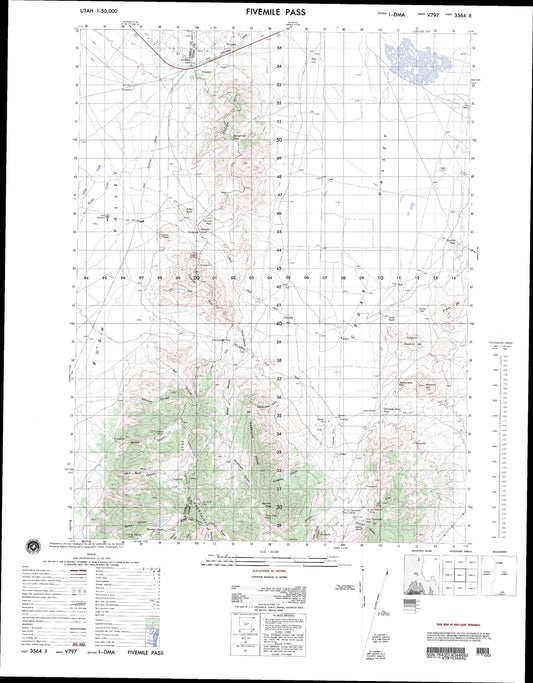 Fivemile Pass Utah Military 1:50,000 Map