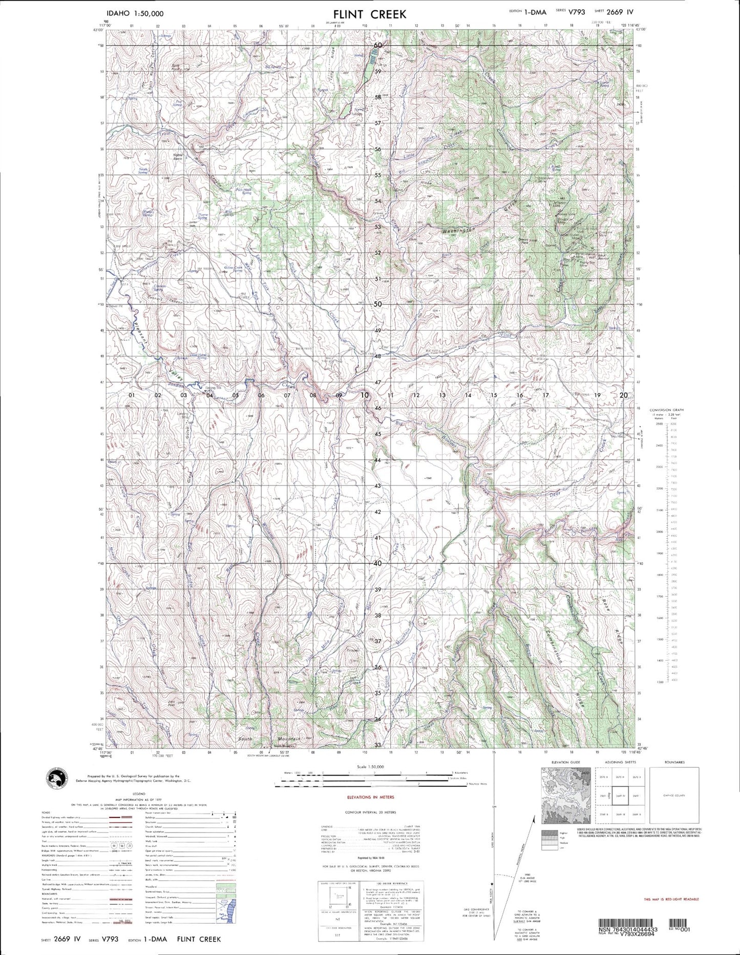 Flint Creek Idaho Military 1:50,000 Map