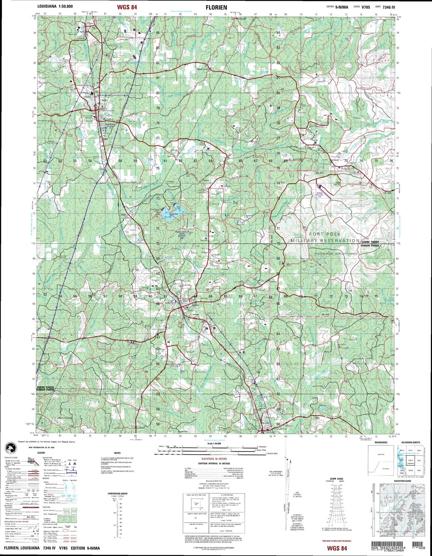 Florien Louisiana Military 1:50,000 Map