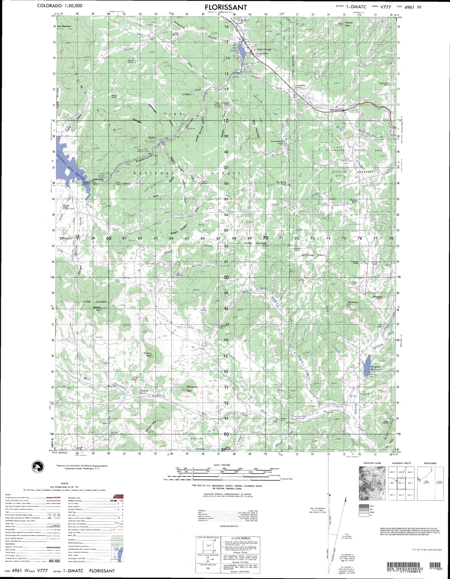 Florissant Colorado Military 1:50,000 Map